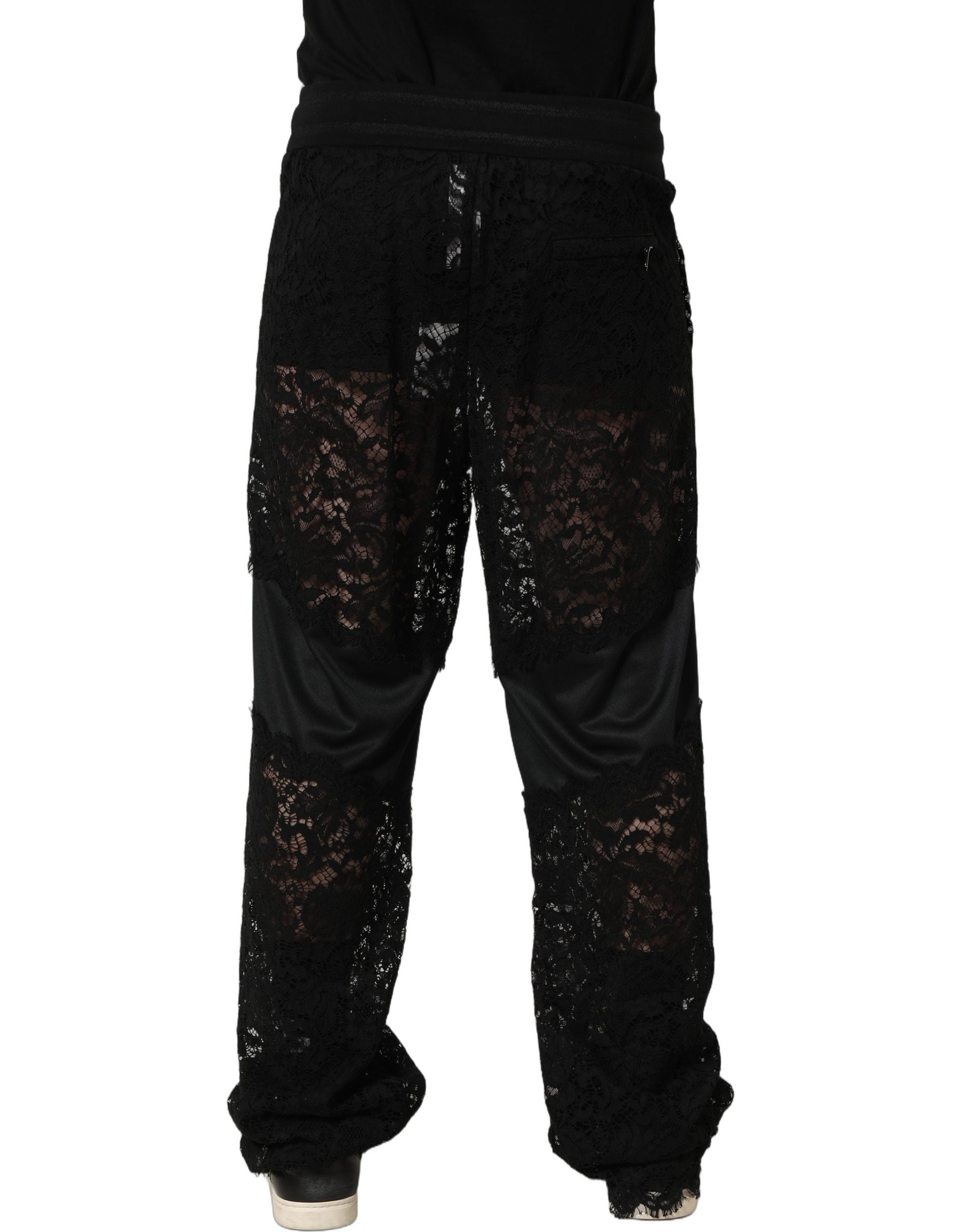 Black Lace Mid Waist Jogger Men Trouser Pants