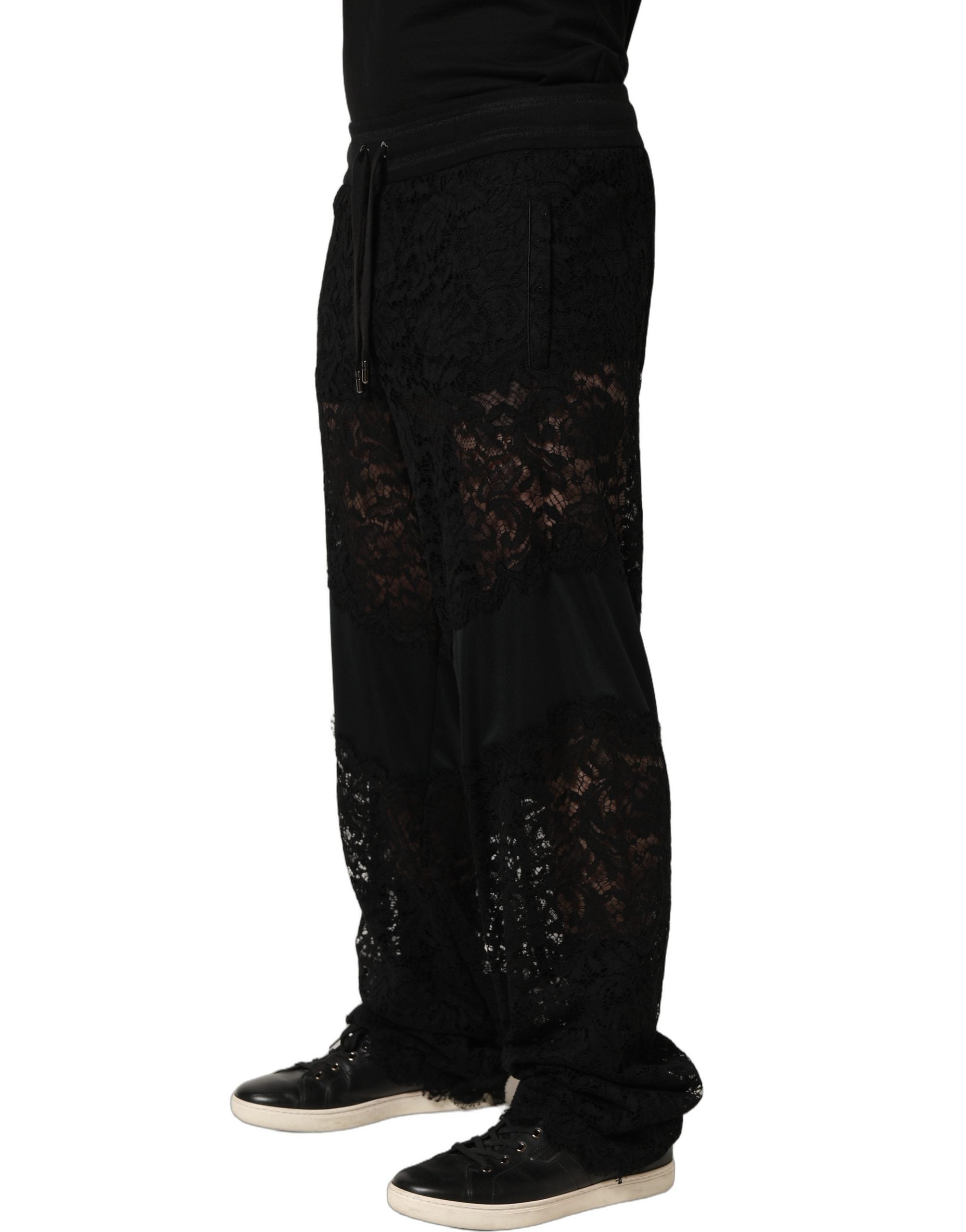 Black Lace Mid Waist Jogger Men Trouser Pants