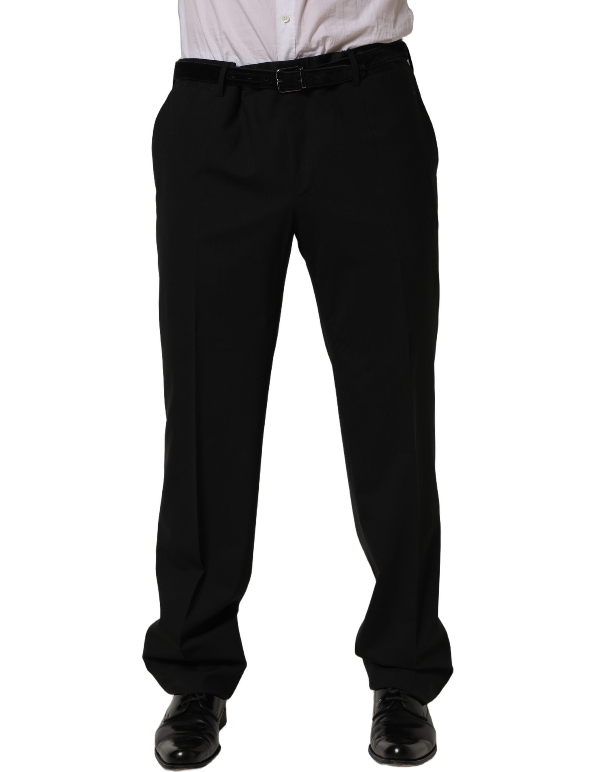 Black Wool Tapered Leg Dress Trouser Pants