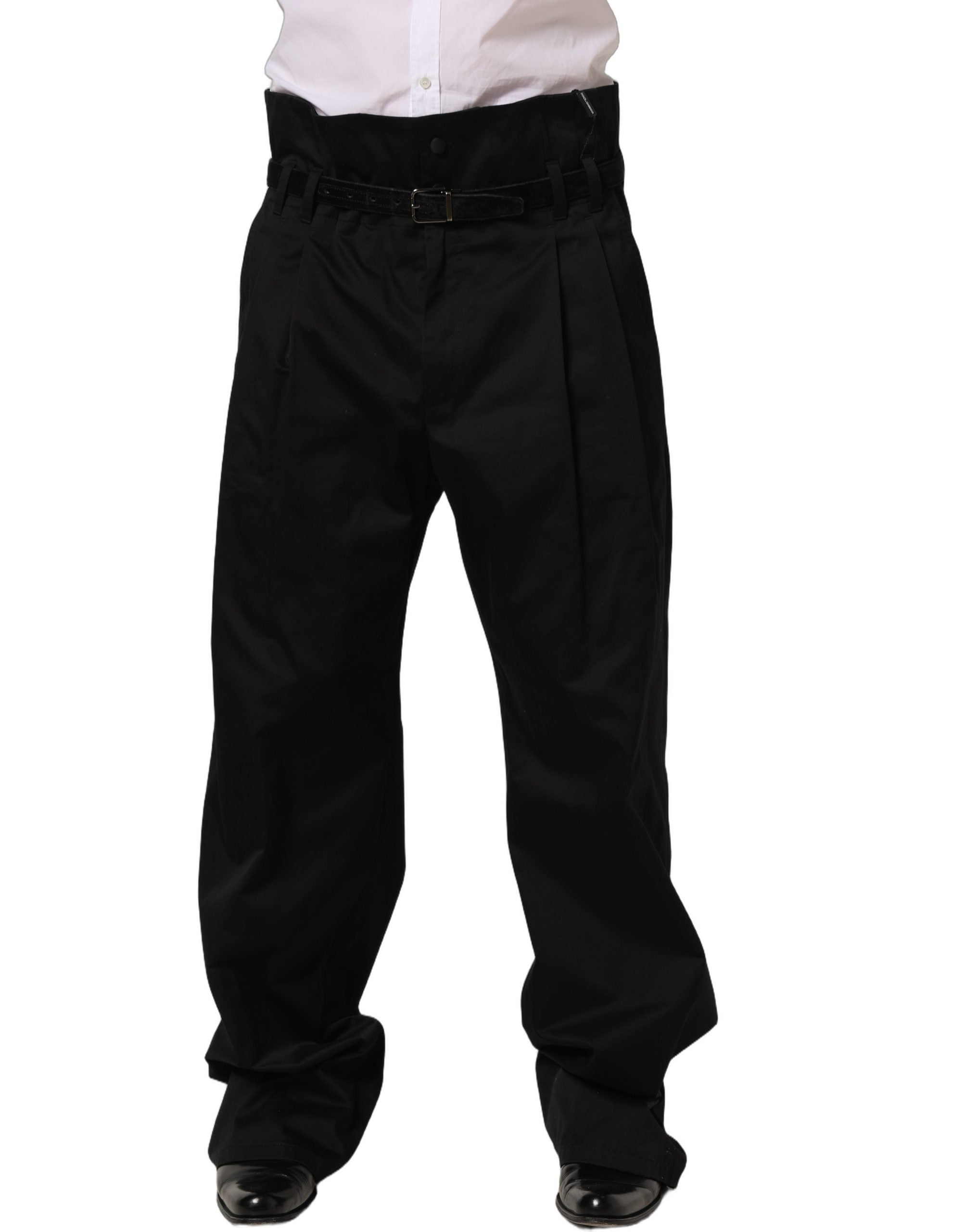 Black Cotton Straight Leg DressTrouser Pants