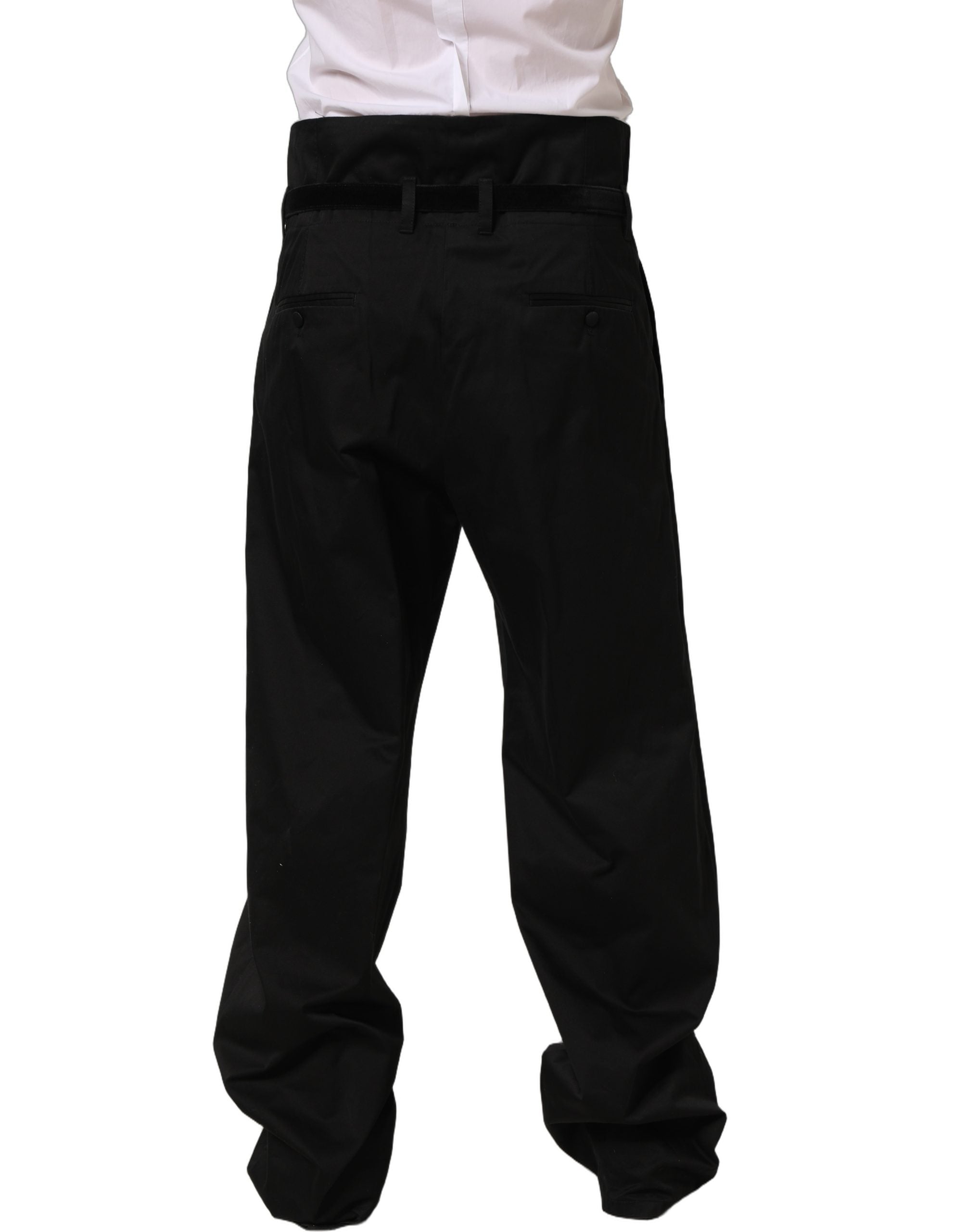Black Cotton Straight Leg DressTrouser Pants