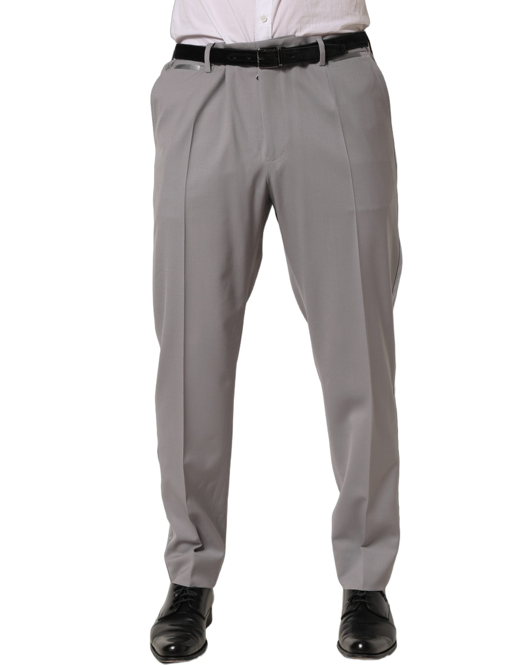 Gray Wool Tapered Men Dress Trouser Pants