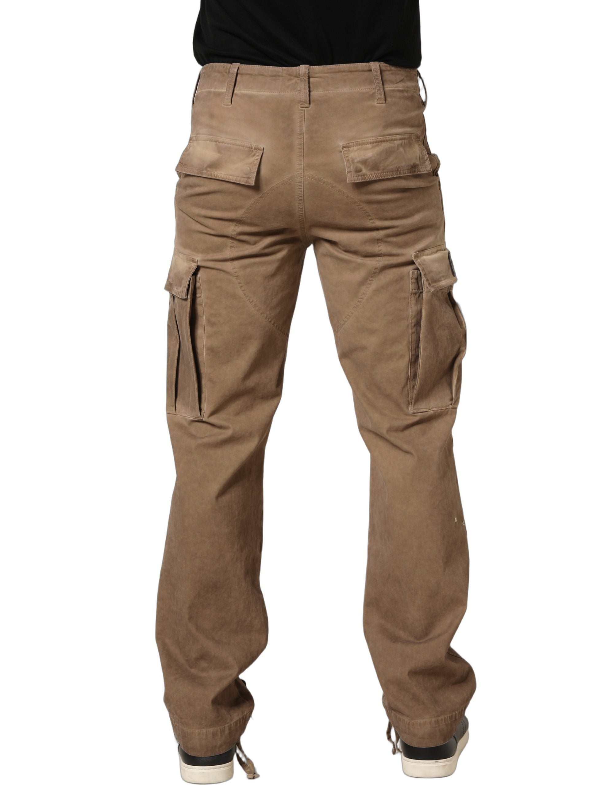 Brown Mid Waist Cargo Straight Trouser Pants