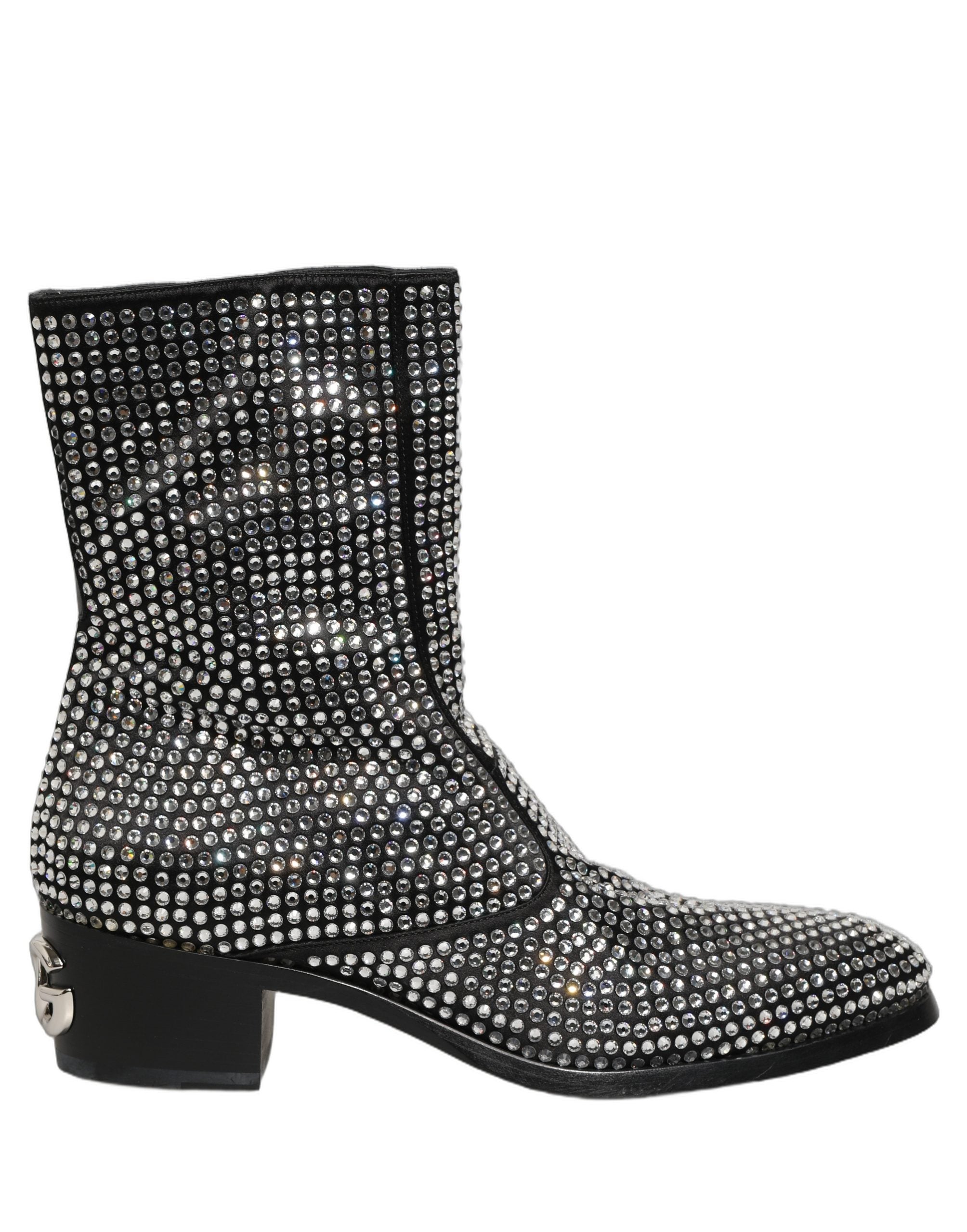 Black Crystal Embellished Ankle Boots Shoes