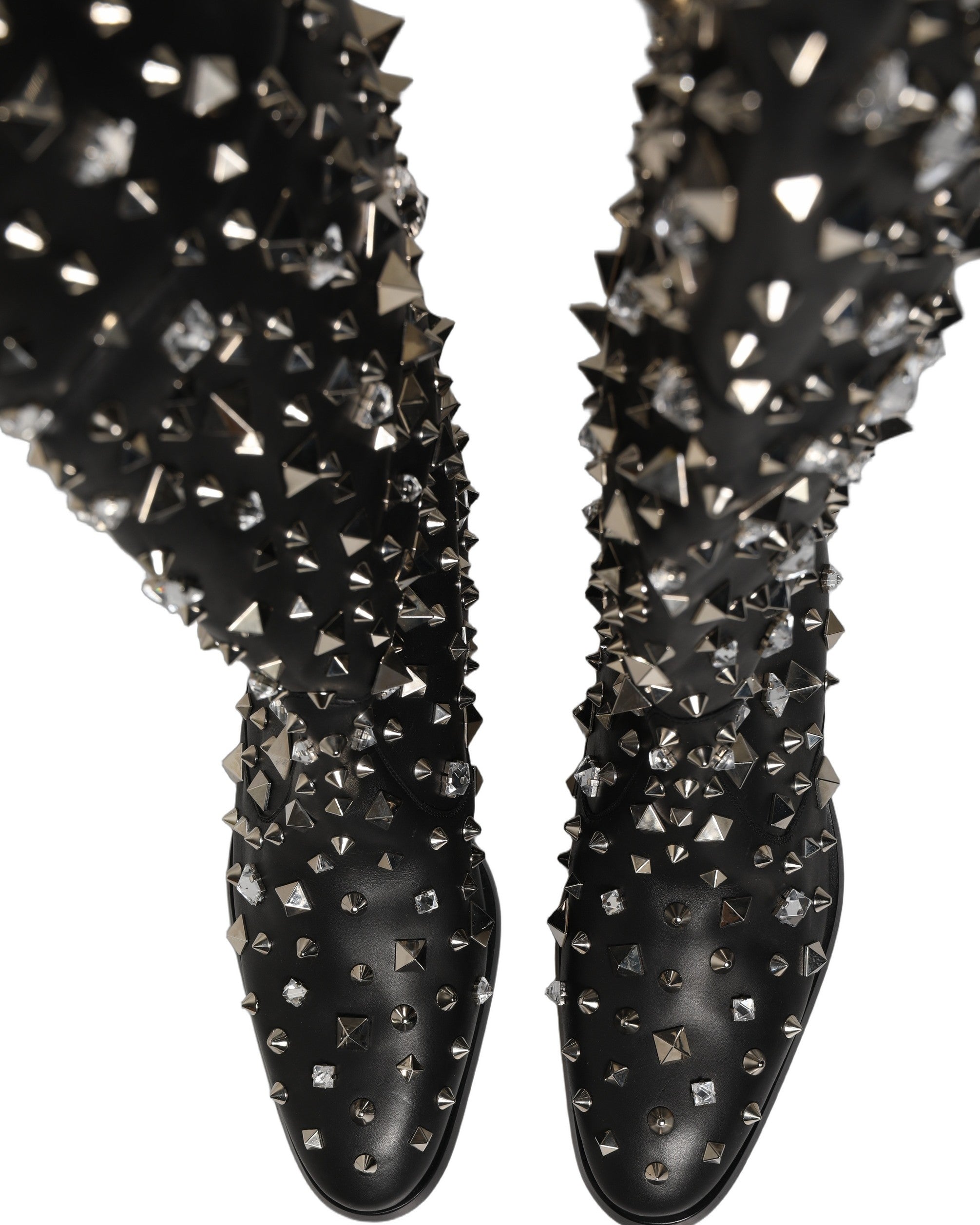 Black Crystal Embellished High Boots Shoes