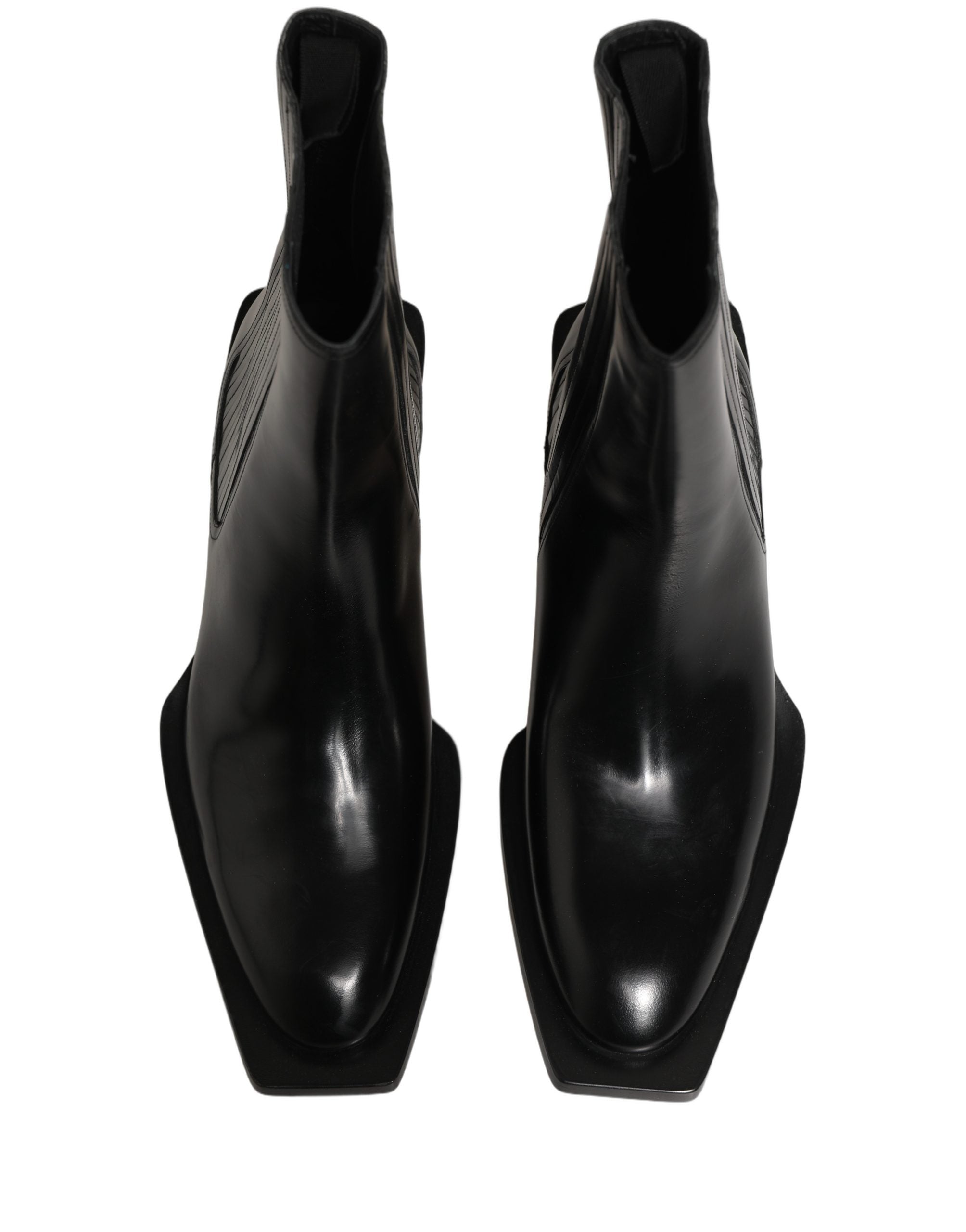 Black Leather Chelsea Mid Calf Boots Shoes