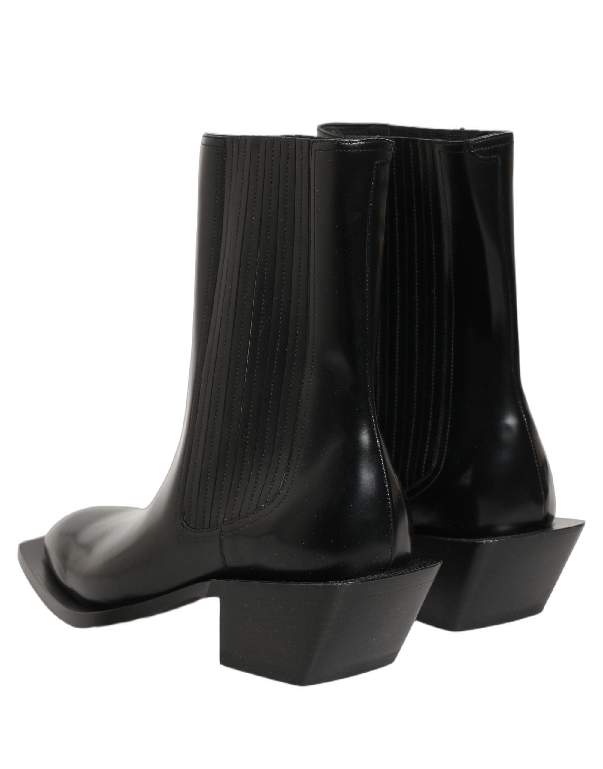 Black Leather Chelsea Mid Calf Boots Shoes