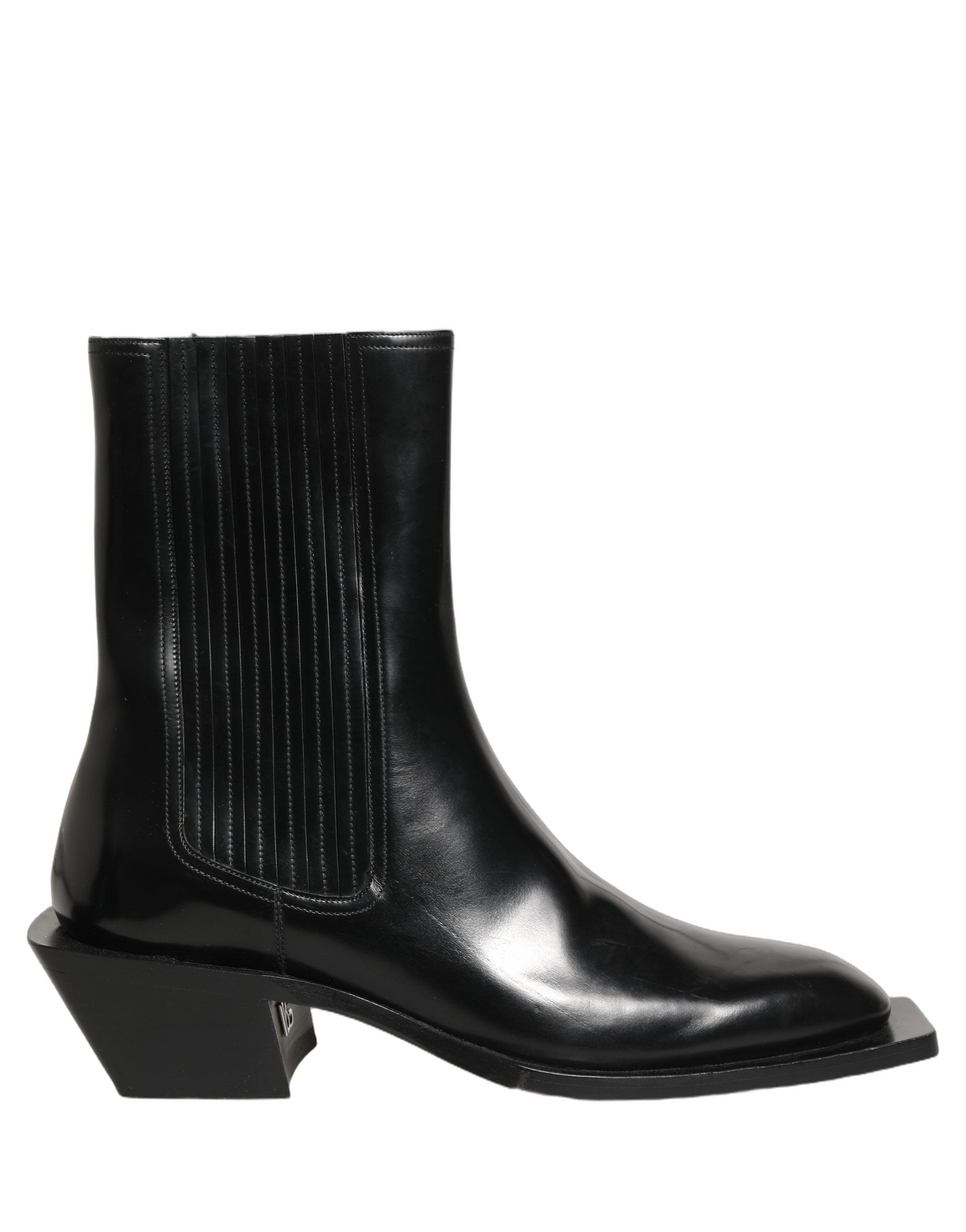 Black Leather Chelsea Mid Calf Boots Shoes