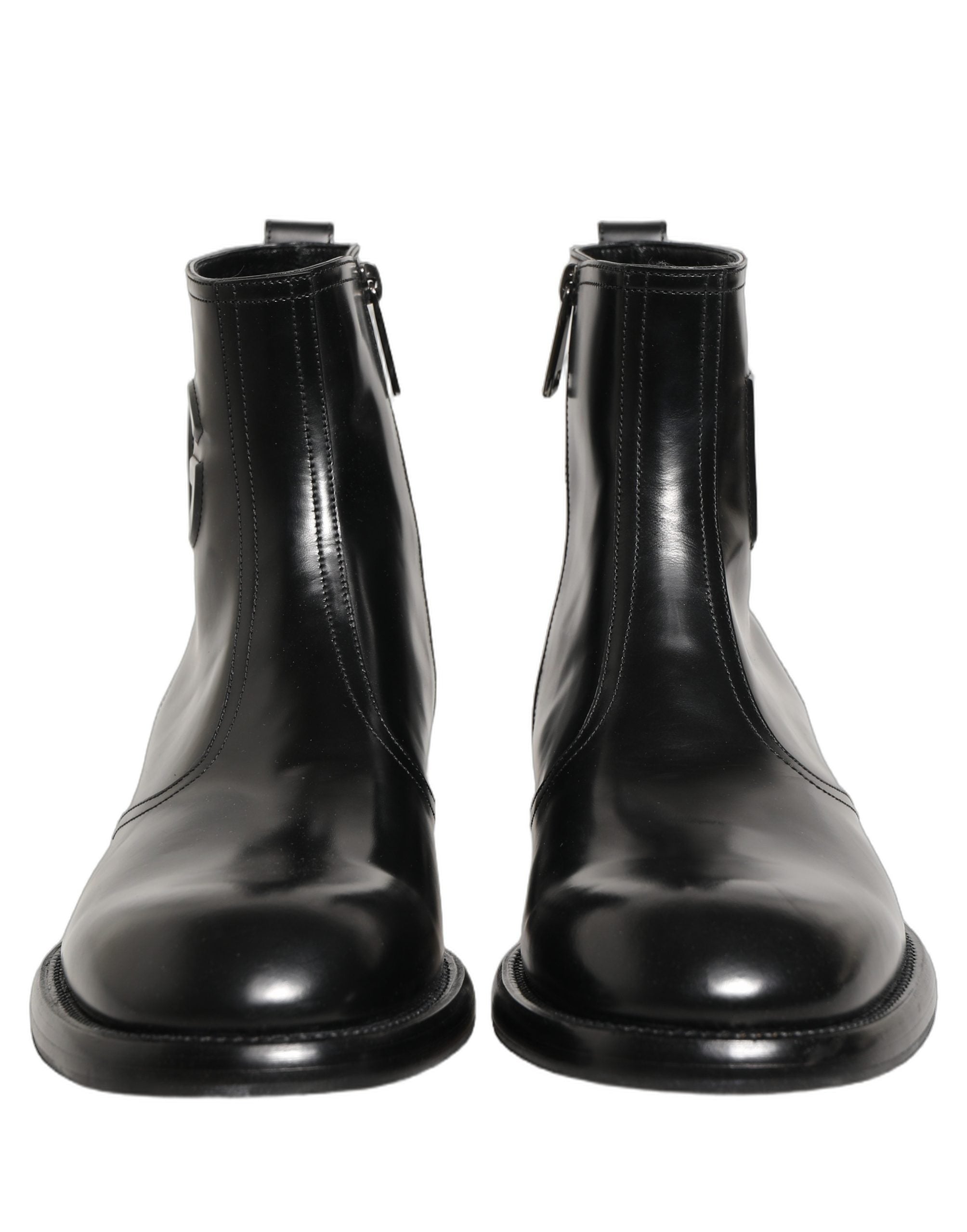 Black Leather Embossed Logo Ankle Boots Shoes