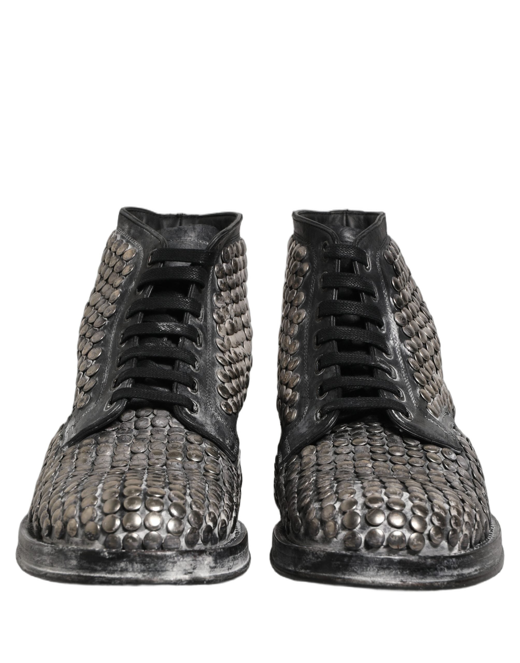 Black Leather Runway Studs Ankle Boots Shoes