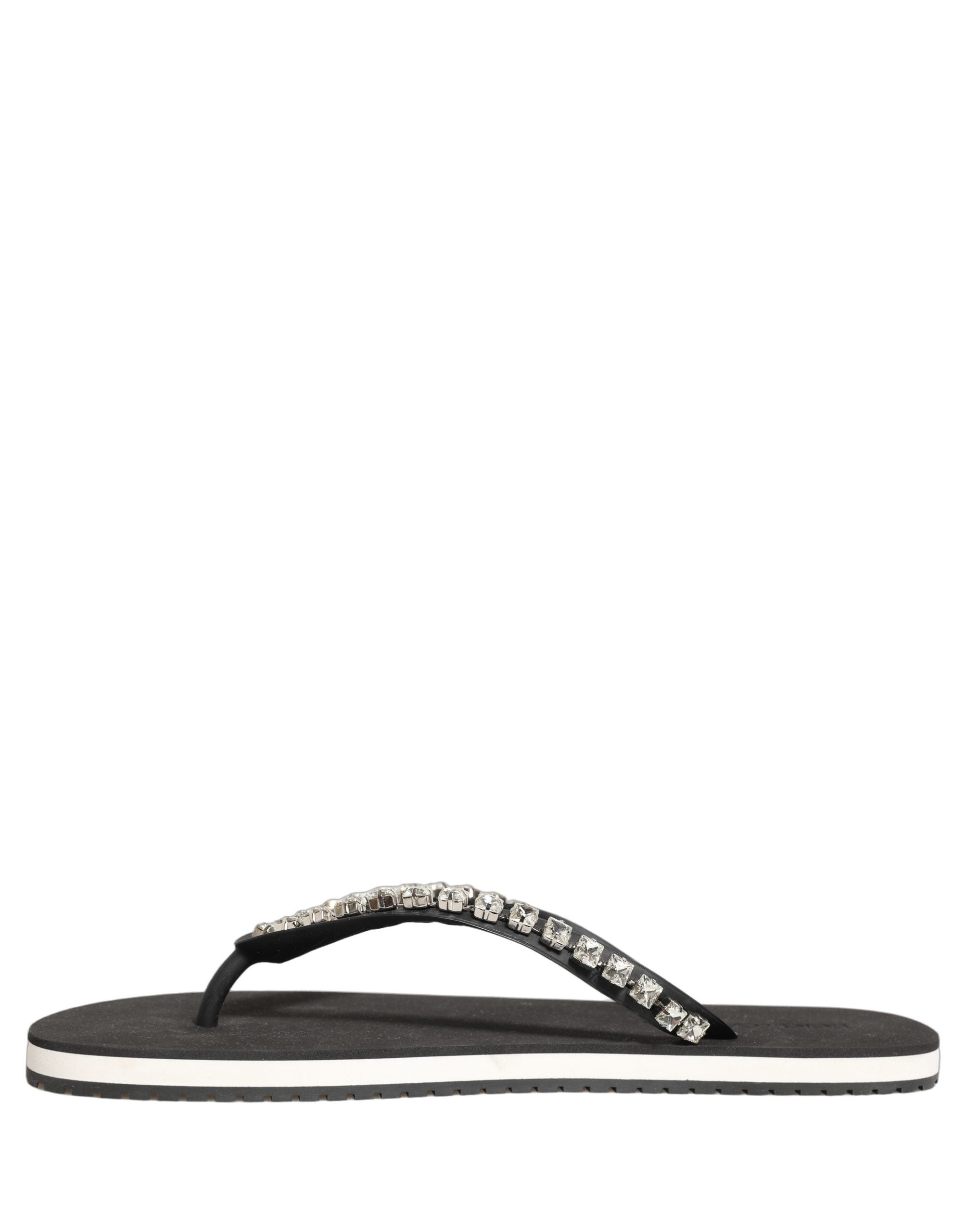 Black Embellished Rubber Flip Flops Men Shoes