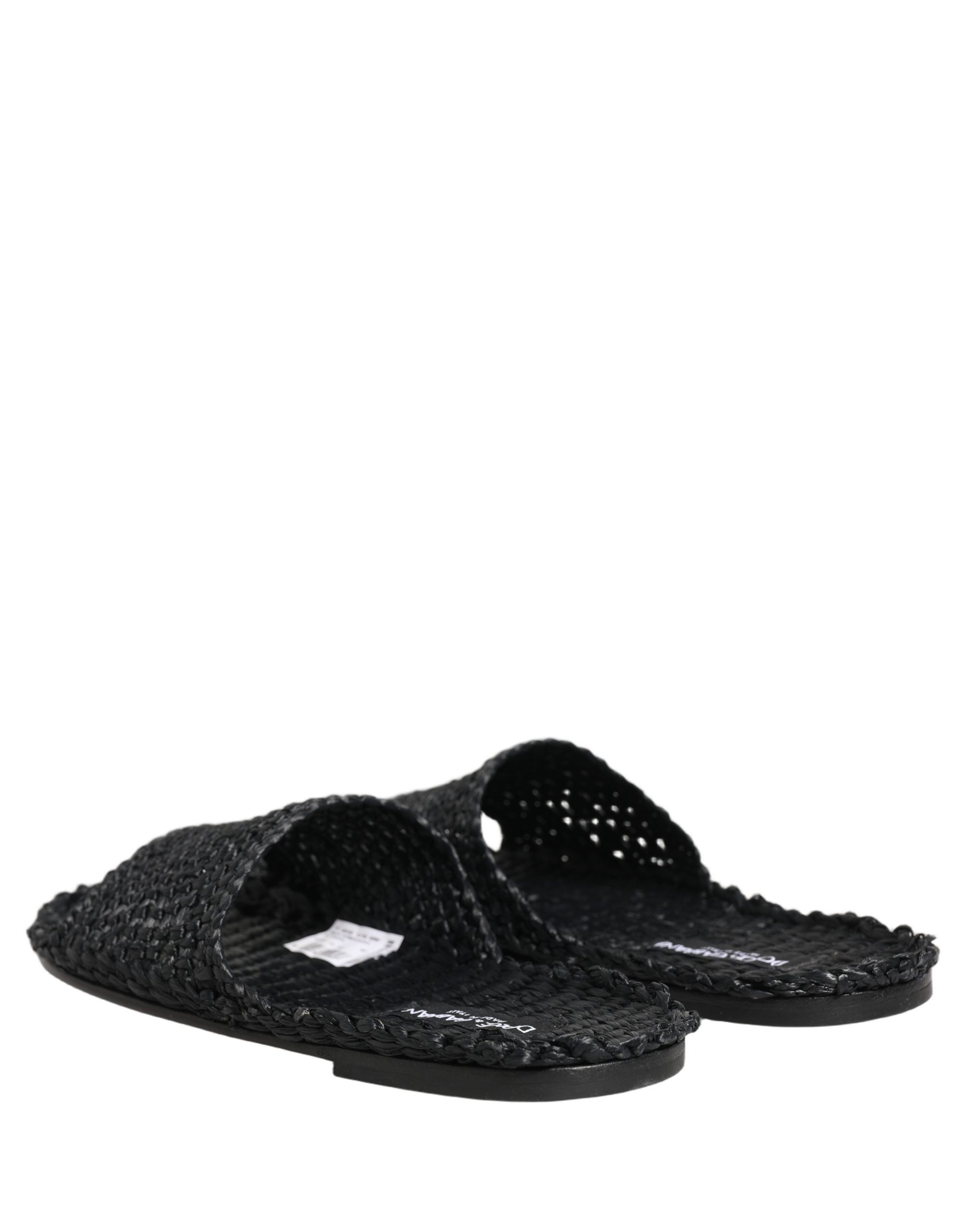 Black Straw Raffia Slides Sandals Flats Shoes
