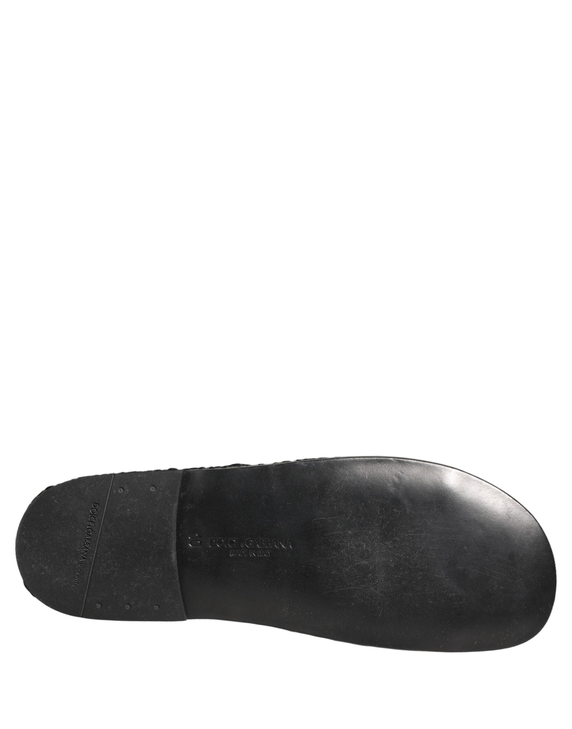 Black Fabric Woven Slides Sandals Flats Shoes
