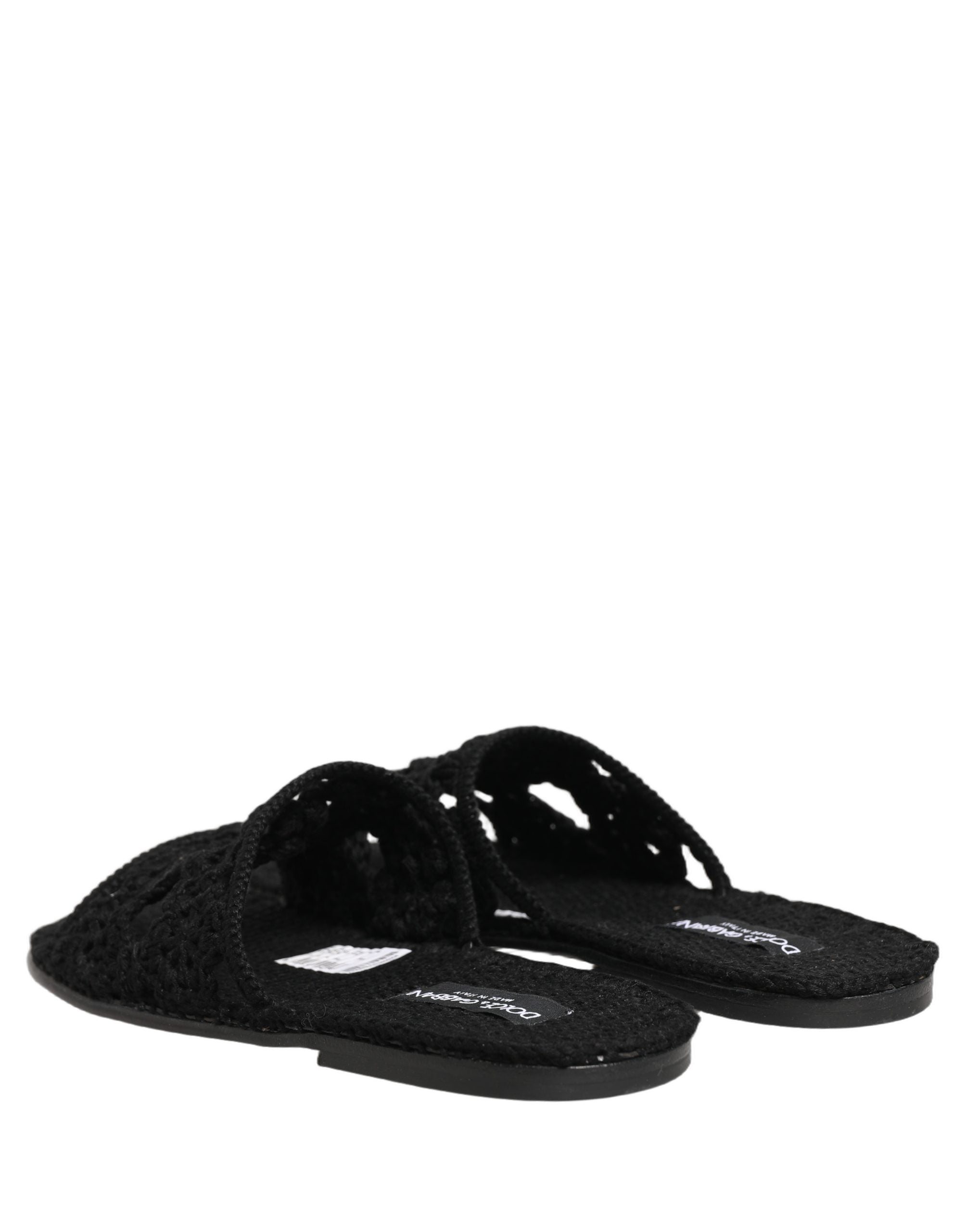 Black Fabric Woven Slides Sandals Flats Shoes