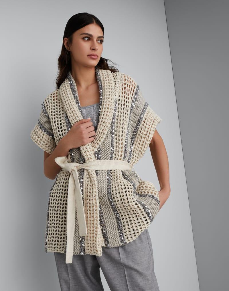 Bicolor Fibres Sleeveless Jacket