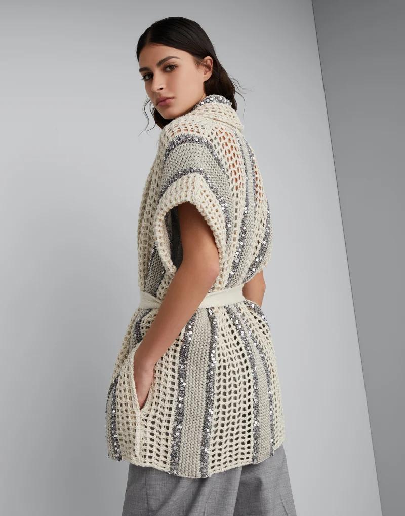 Bicolor Fibres Sleeveless Jacket