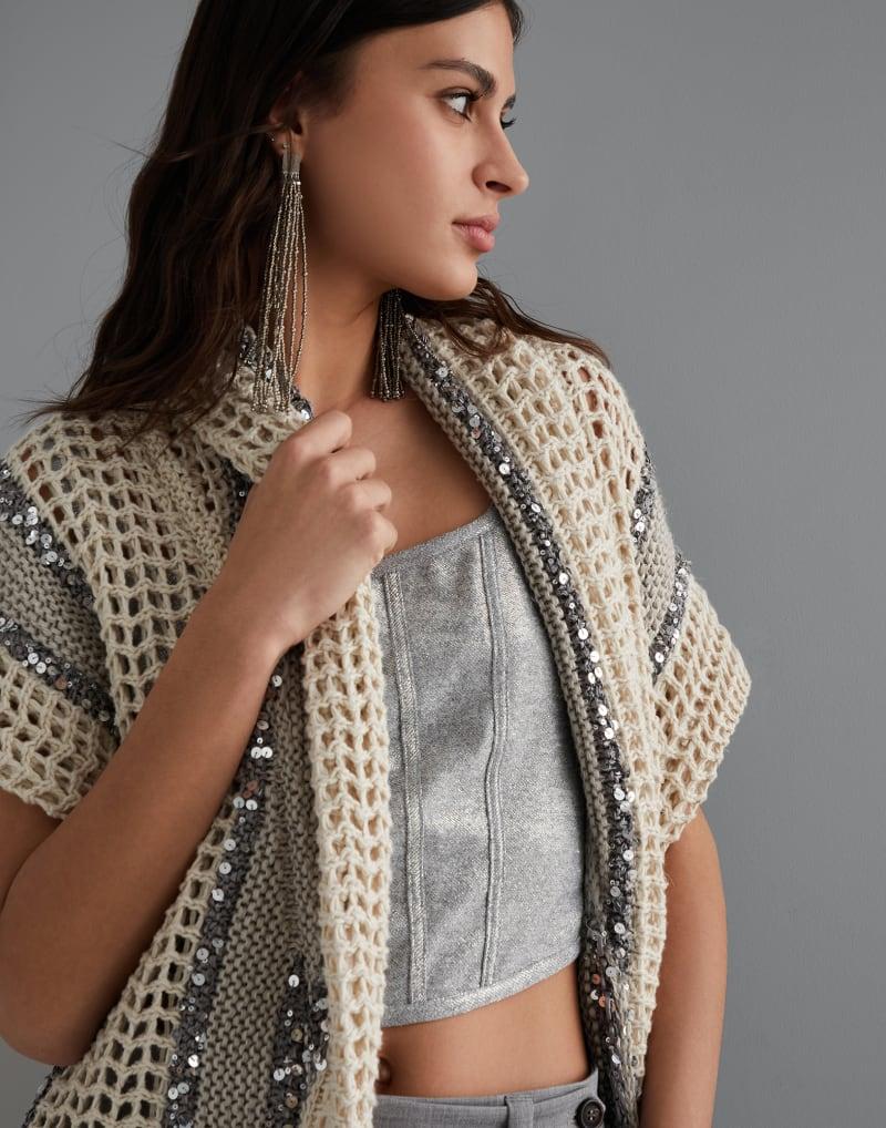Bicolor Fibres Sleeveless Jacket