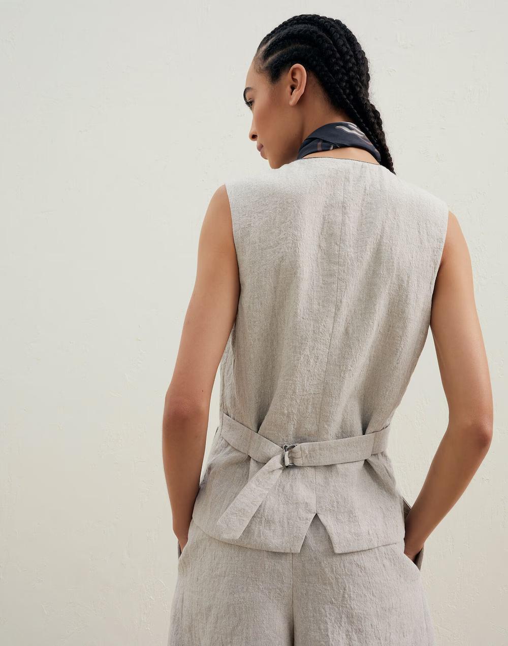 Beige Linen Sleeveless Jacket