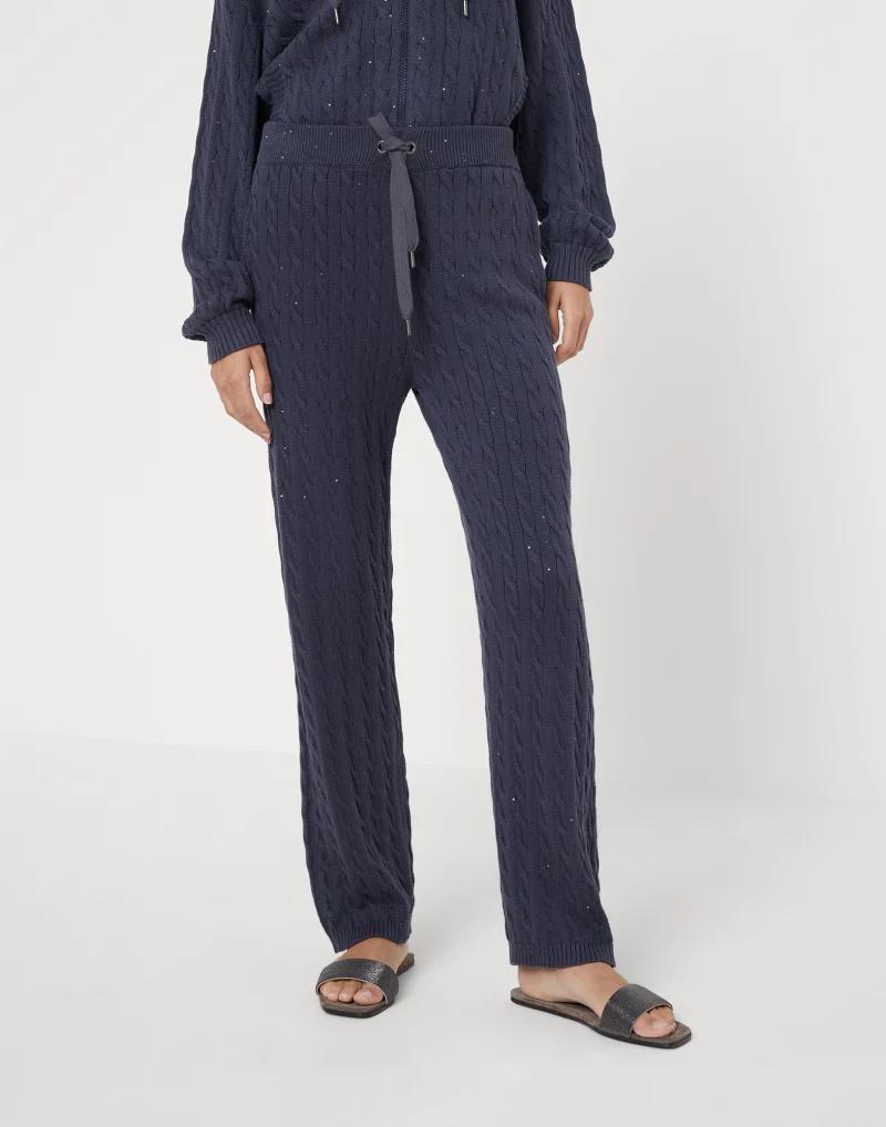 Blue Cotton Casual Pants