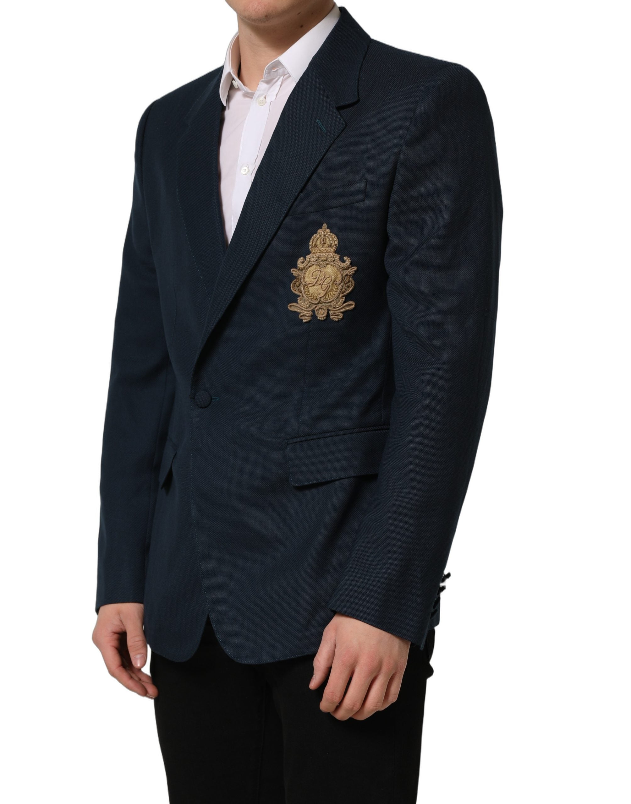 Blue Wool Logo Single Breasted Coat Blazer