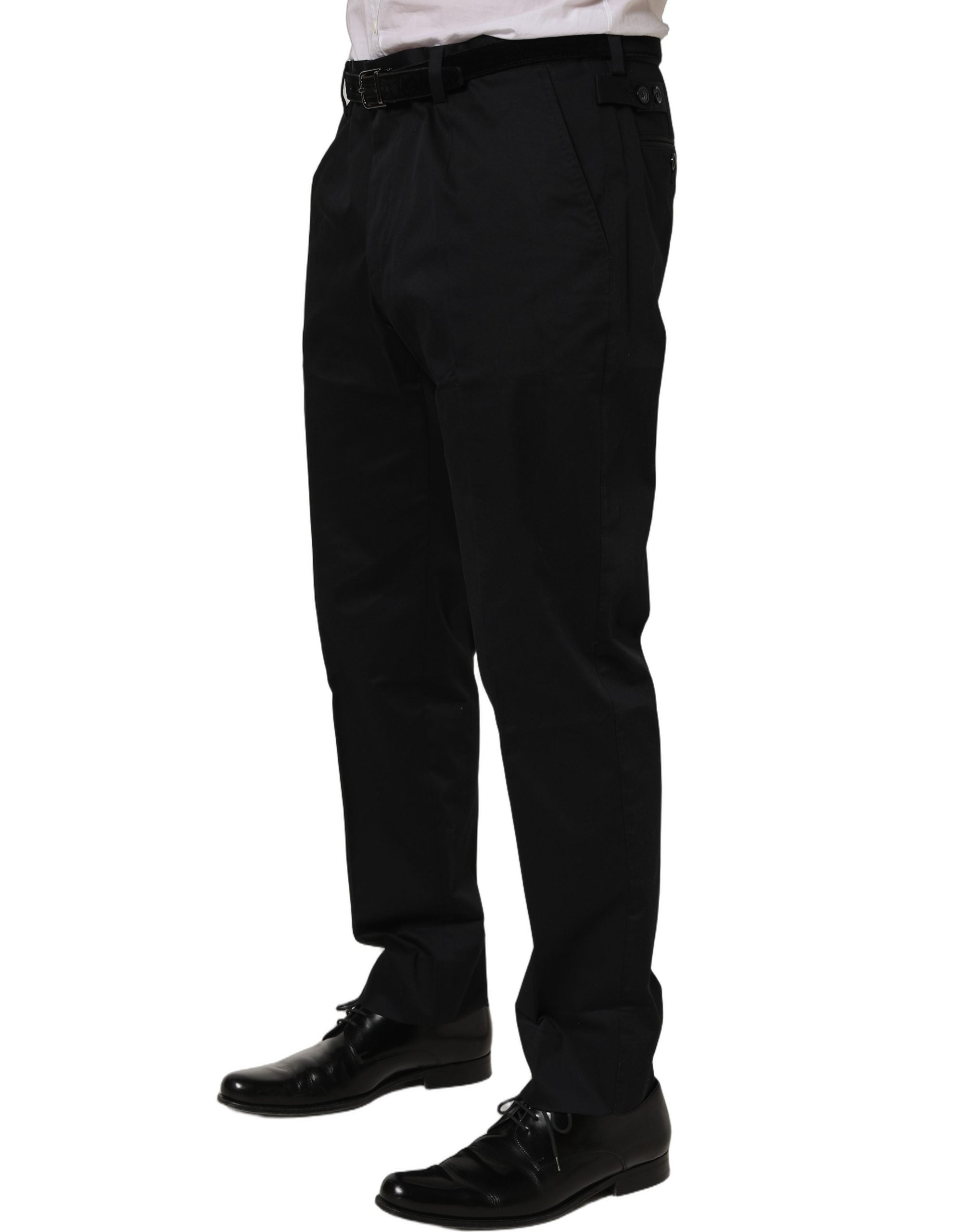 Black Cotton Tapered Leg Dress Trouser Pants