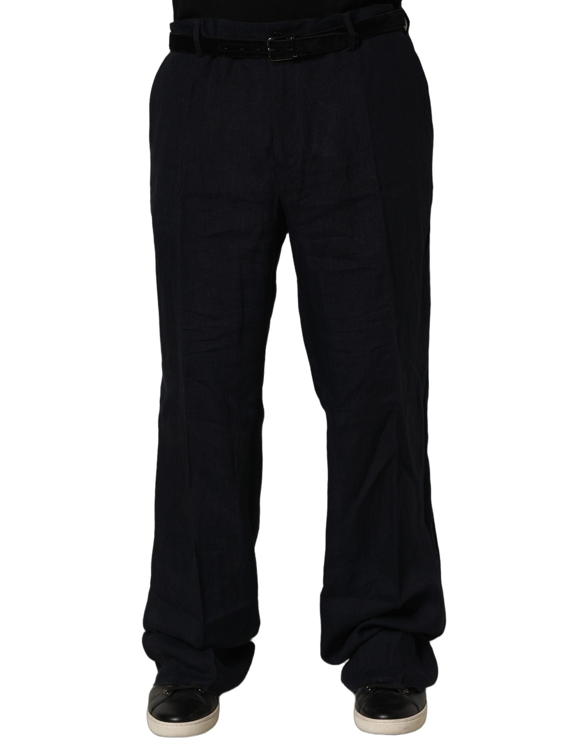 Black Linen Straight Leg Dress Trouser Pants
