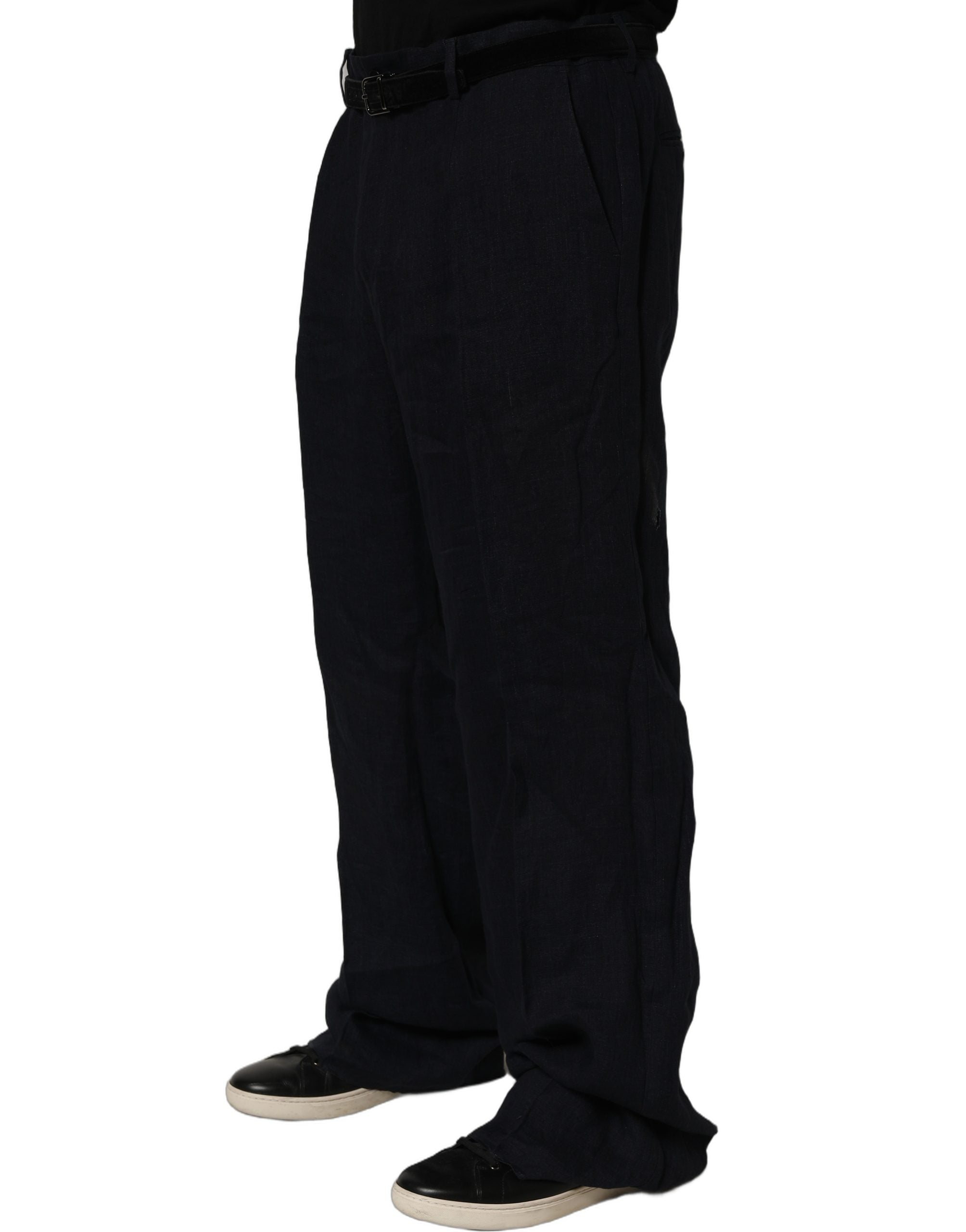 Black Linen Straight Leg Dress Trouser Pants