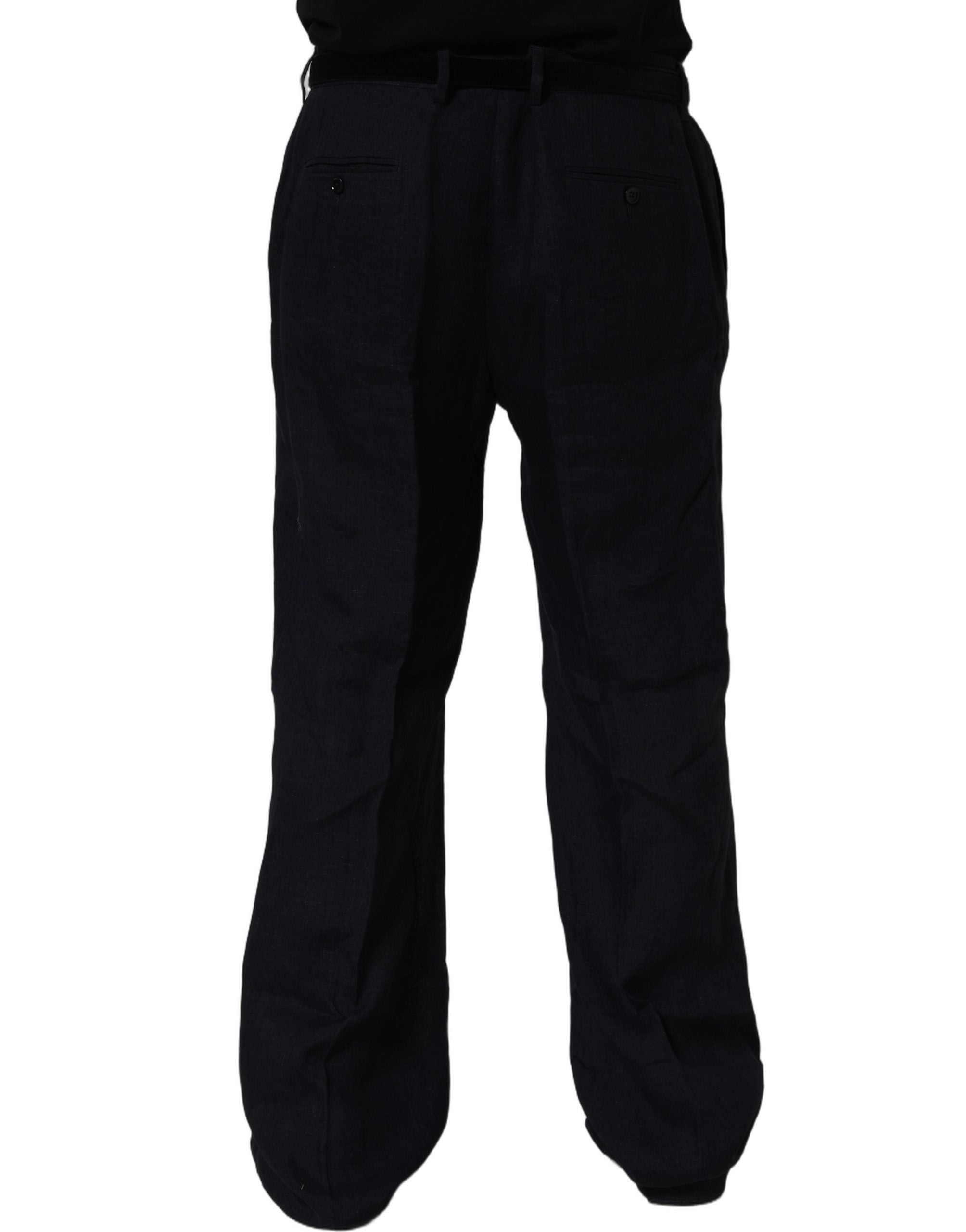 Black Linen Straight Leg Dress Trouser Pants