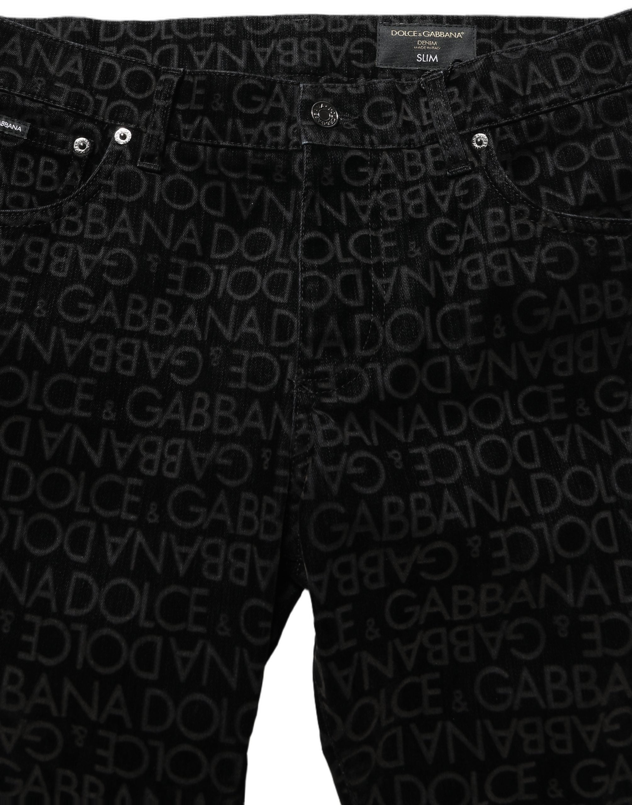 Black Logo Monogram Cotton Slim Denim Jeans