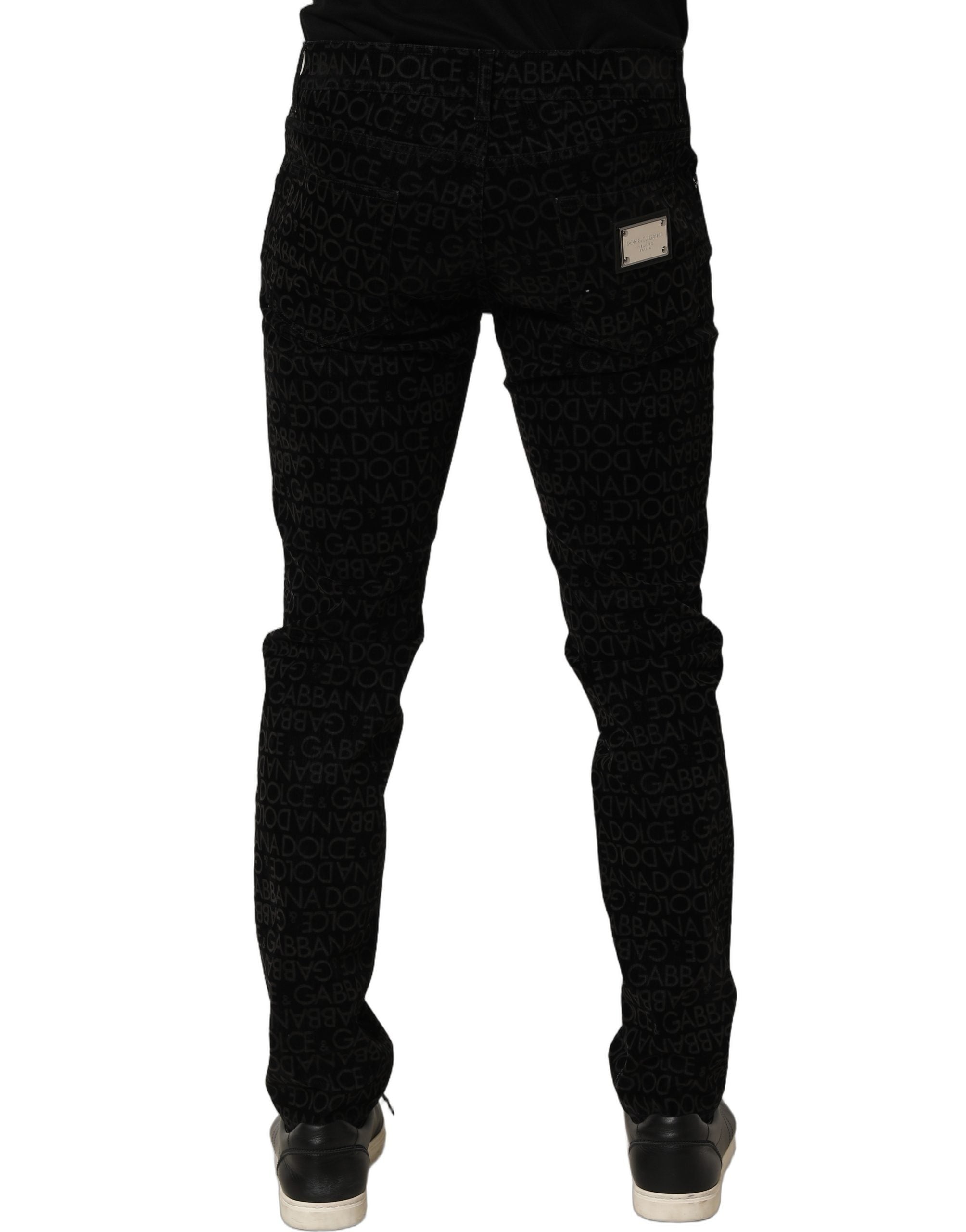 Black Logo Monogram Cotton Slim Denim Jeans