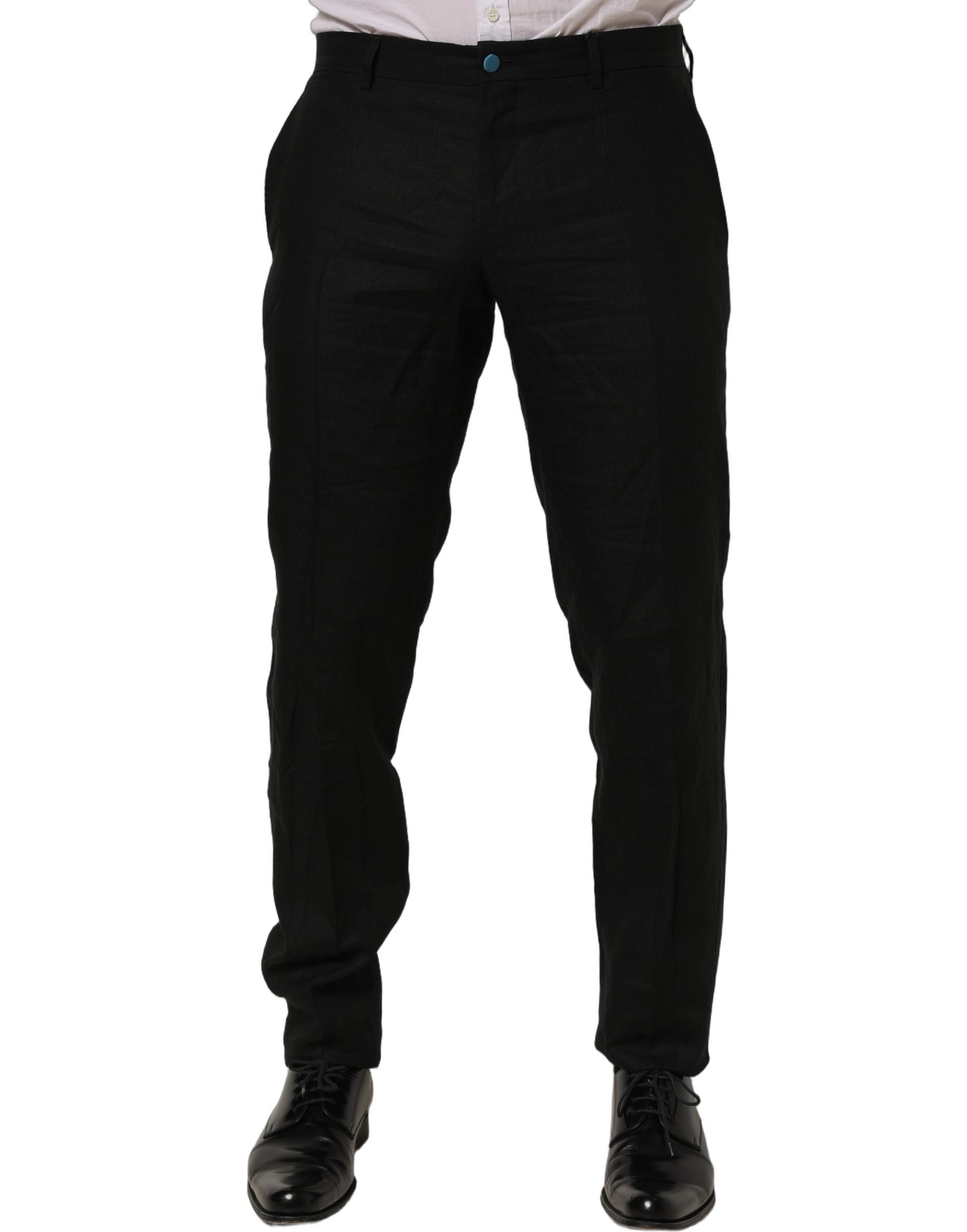 Black Linen Skinny Leg Dress Trouser Pants