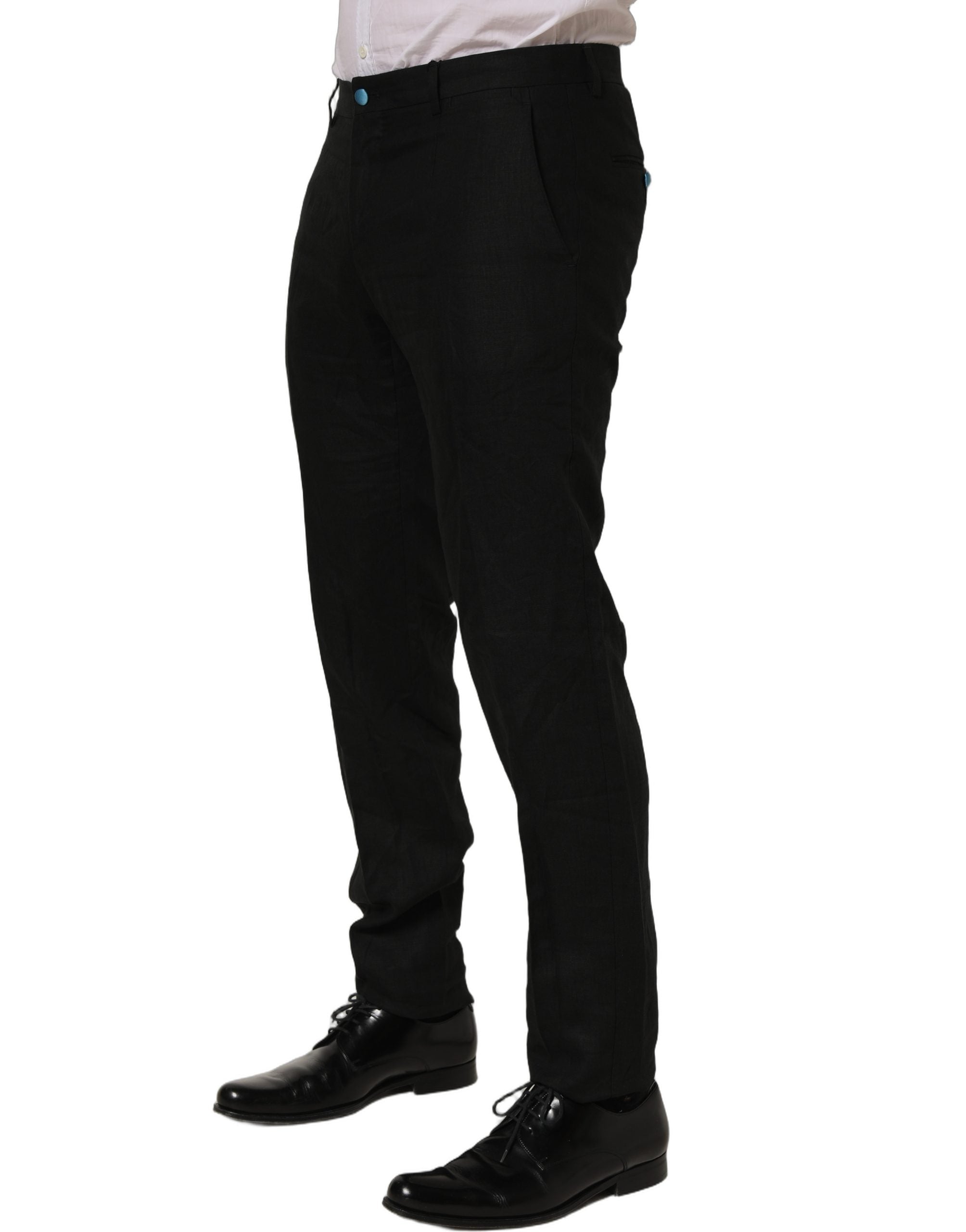 Black Linen Skinny Leg Dress Trouser Pants