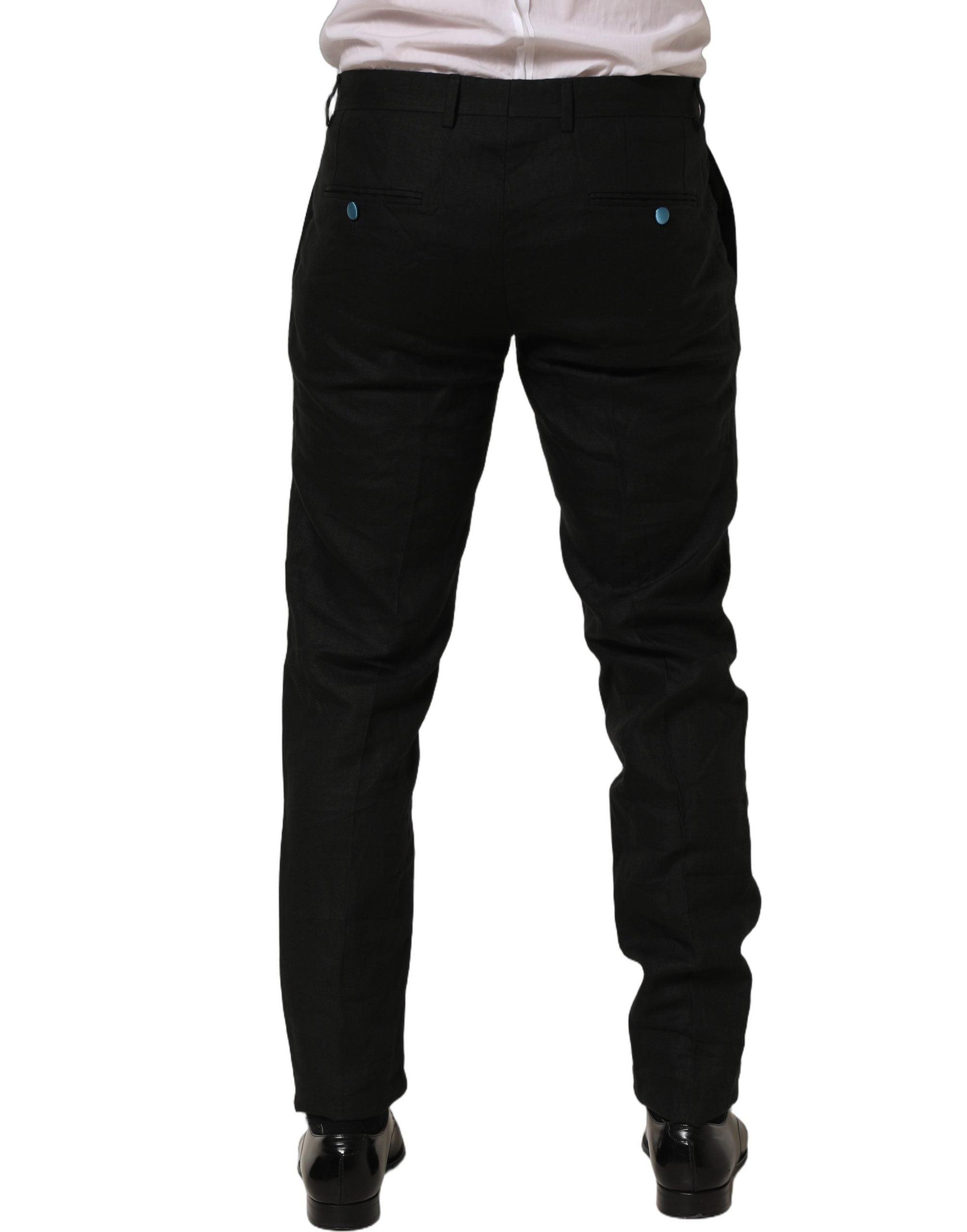 Black Linen Skinny Leg Dress Trouser Pants