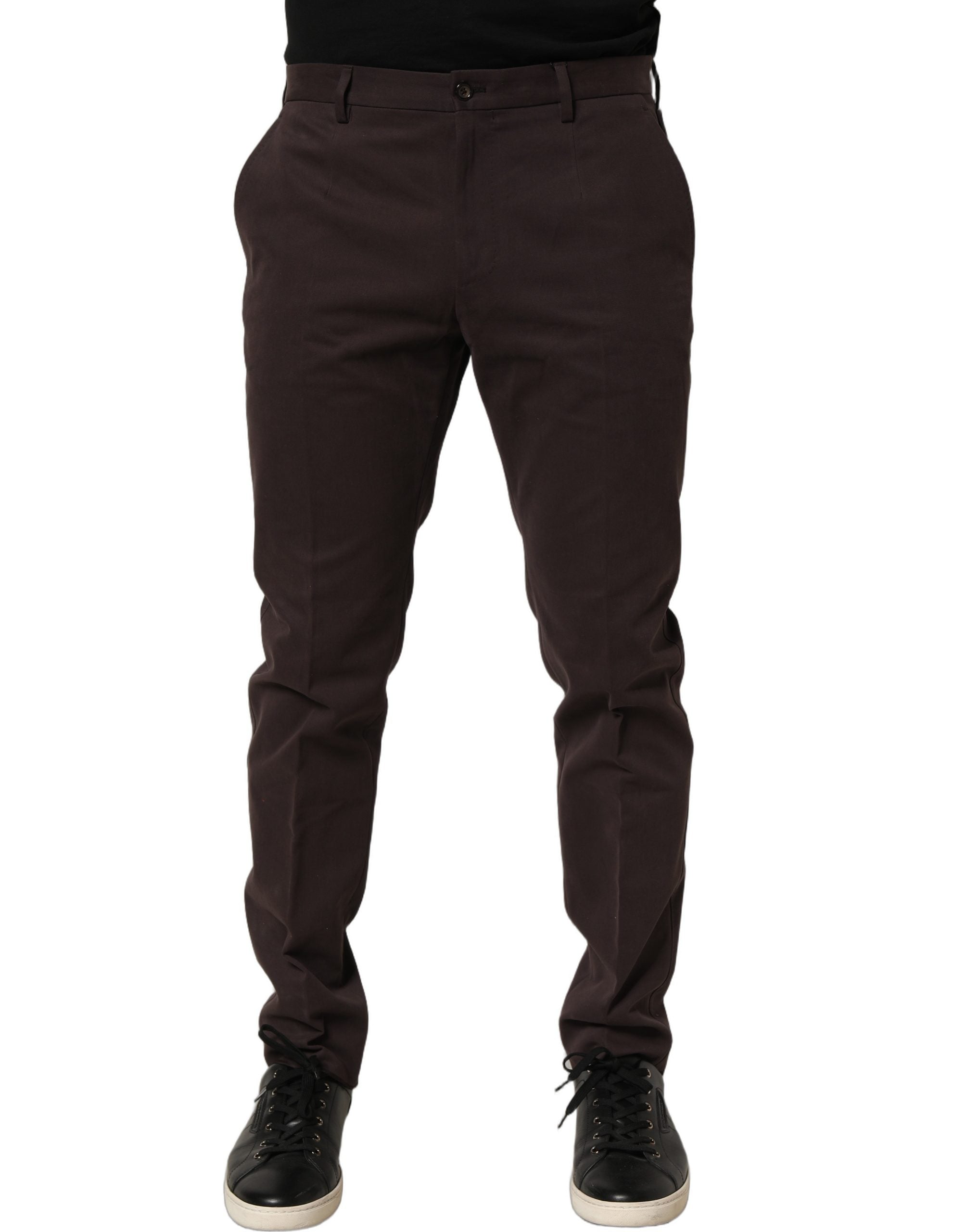 Brown Cotton Skinny Leg Dress Trouser Pants