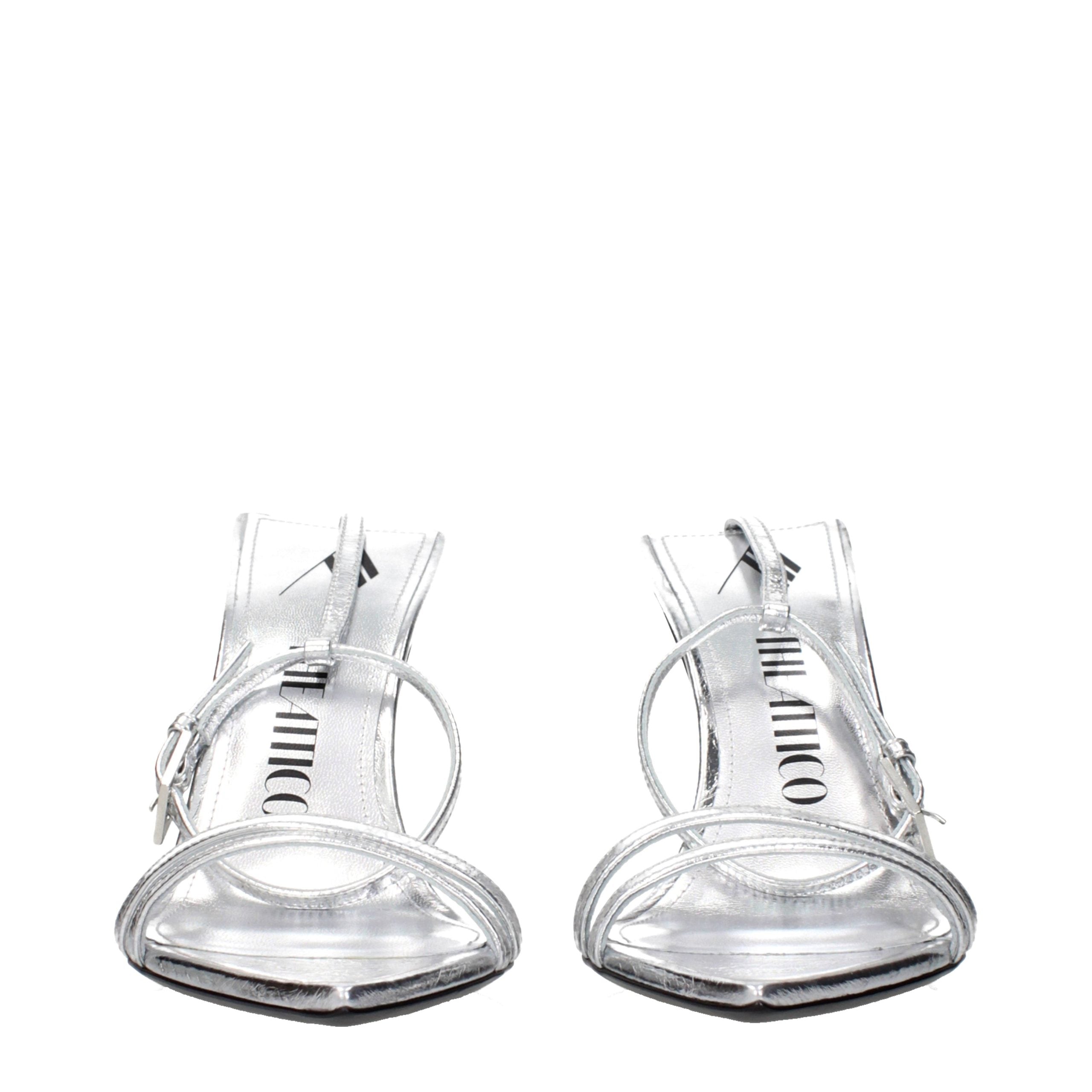 Gray Leather Stiletto Heel Sandals