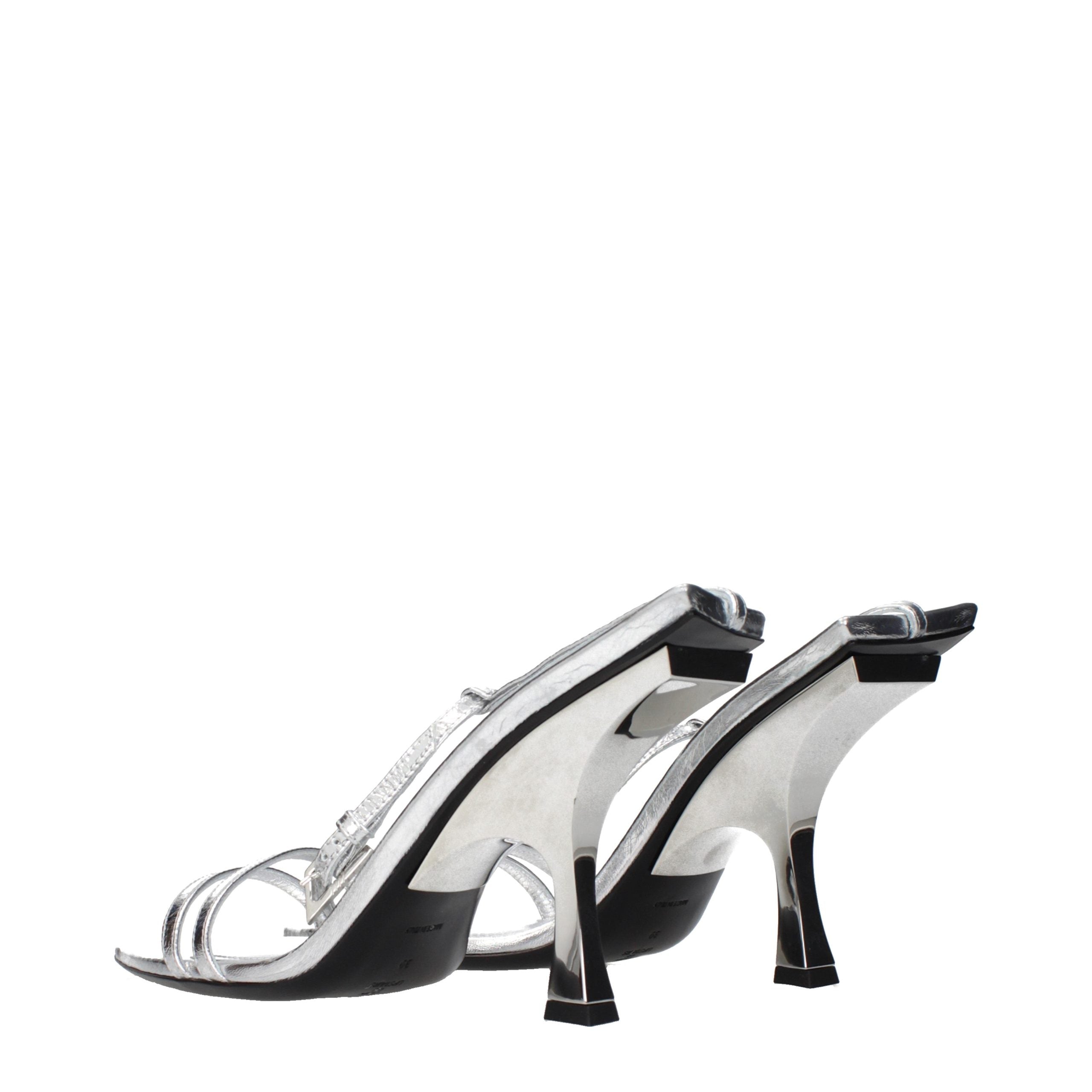Gray Leather Stiletto Heel Sandals