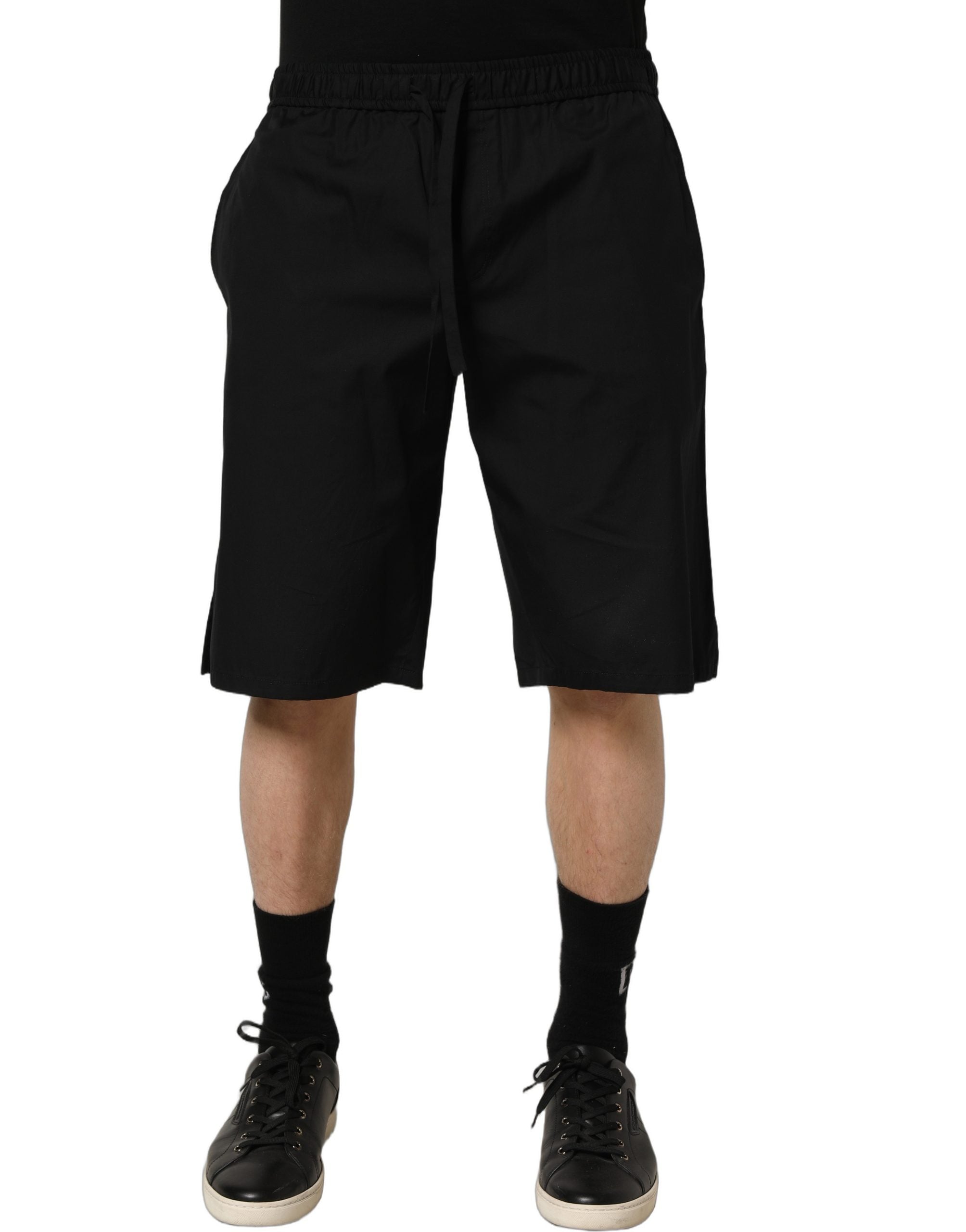 Black Cotton Sweatshorts Men Bermuda Shorts