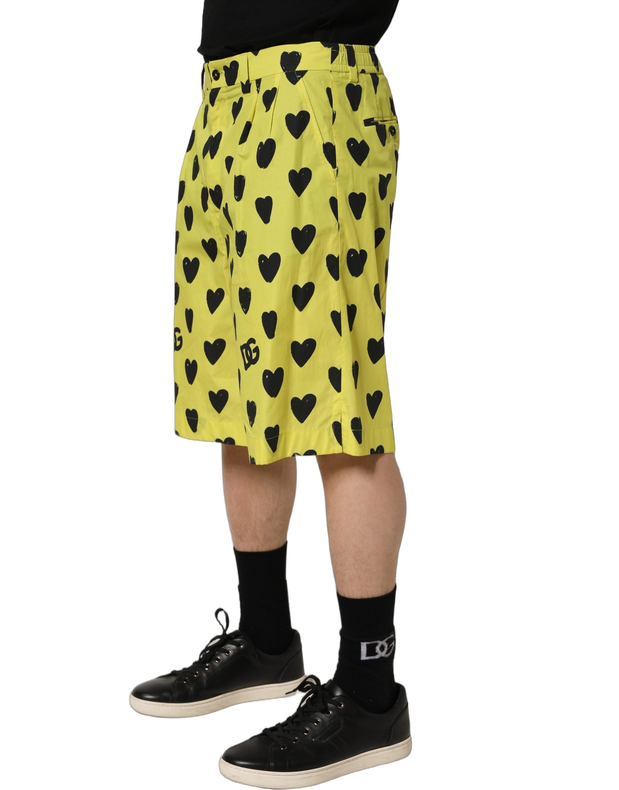 Yellow Cotton Heart Print Men Bermuda Shorts