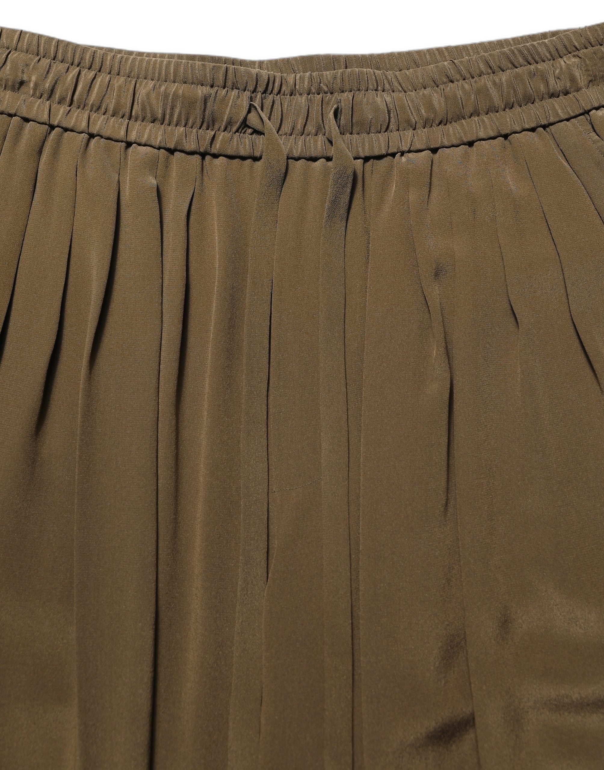 Brown Silk Mid Waist Pleated Bermuda Shorts