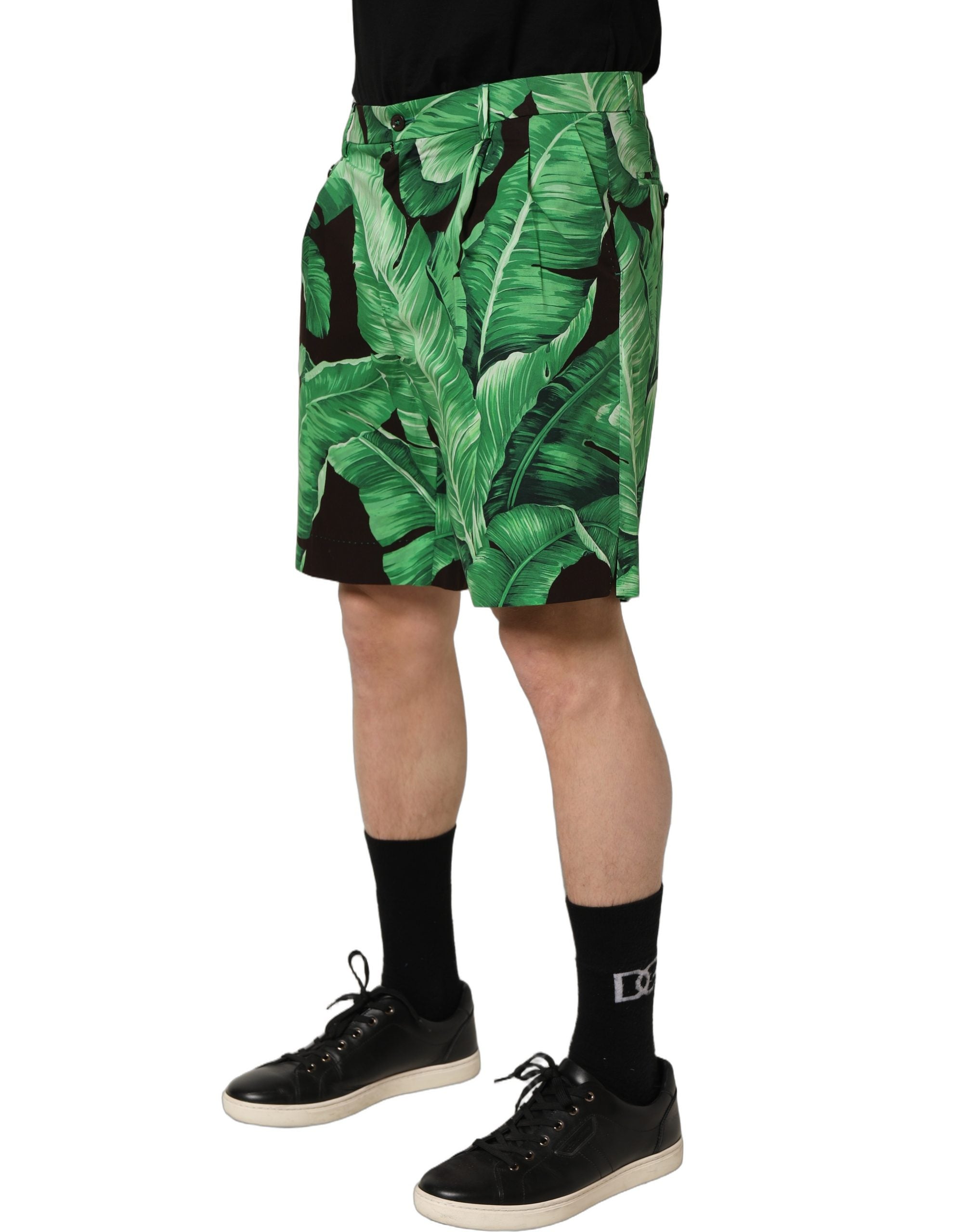 Black Green Banana Leaf Men Bermuda Shorts