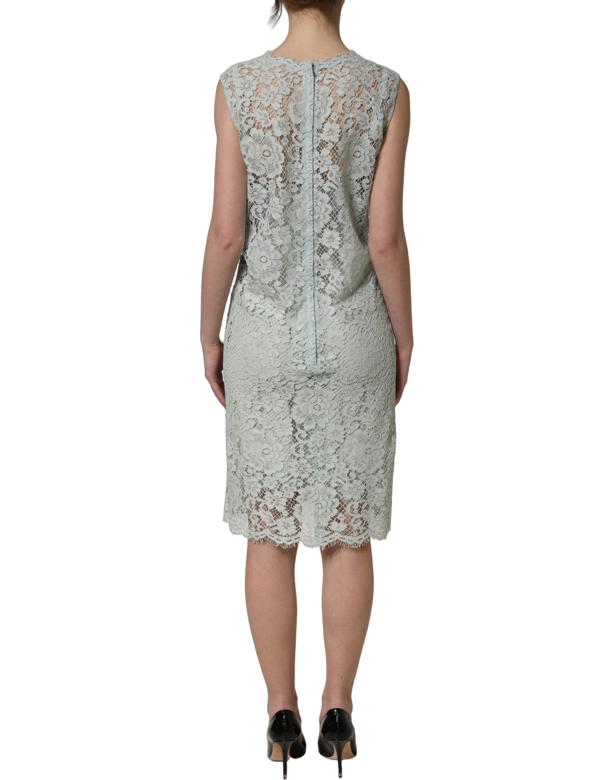 Mint Green Lace Sleeveless Knee Length Dress