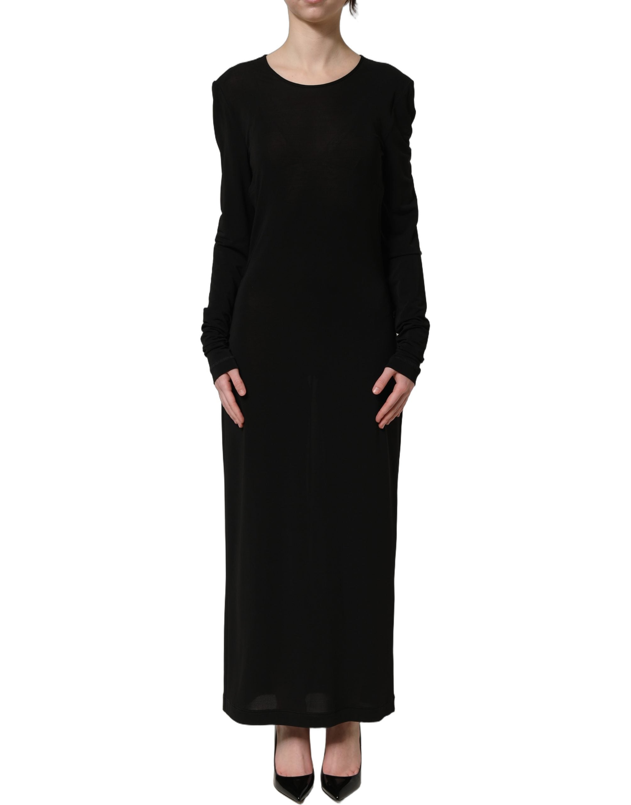 Black Cotton Long Sleeves Sheath Maxi Dress