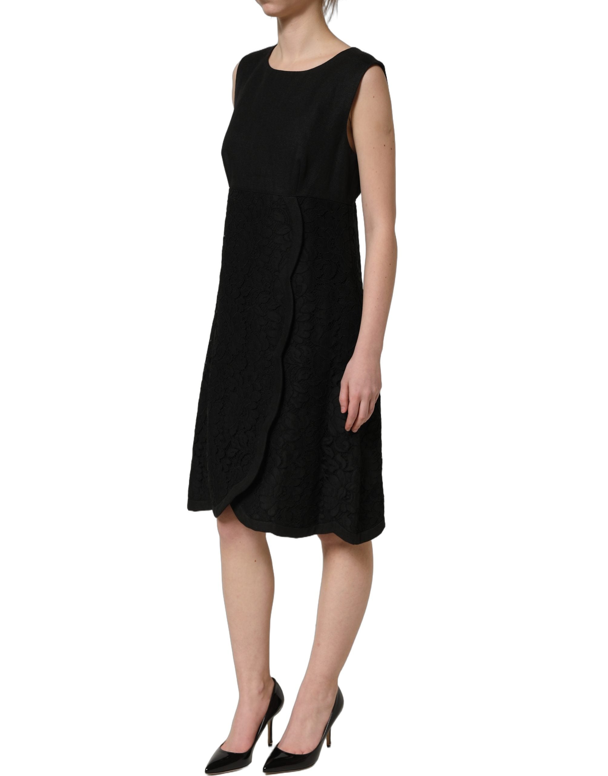 Black Floral Lace Sleeveless Shift Dress