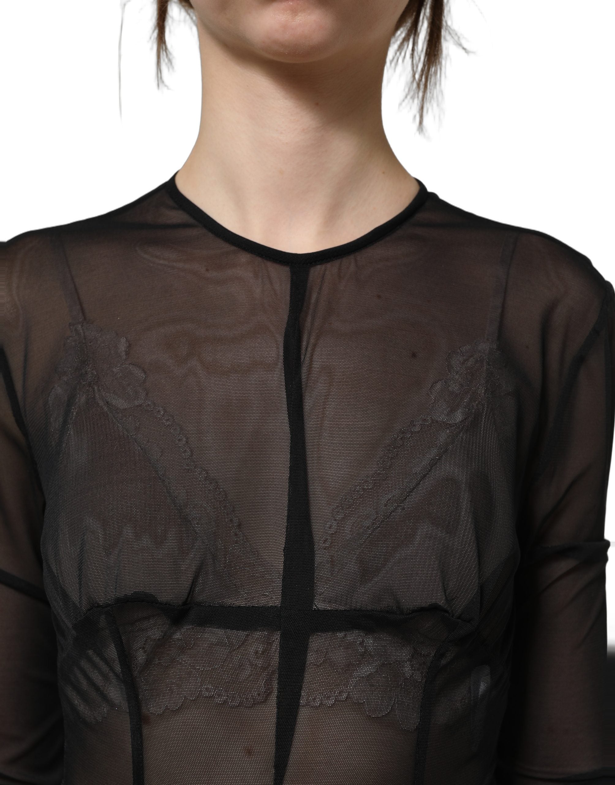 Black Long Sleeve Sheer Fitted Maxi Dress