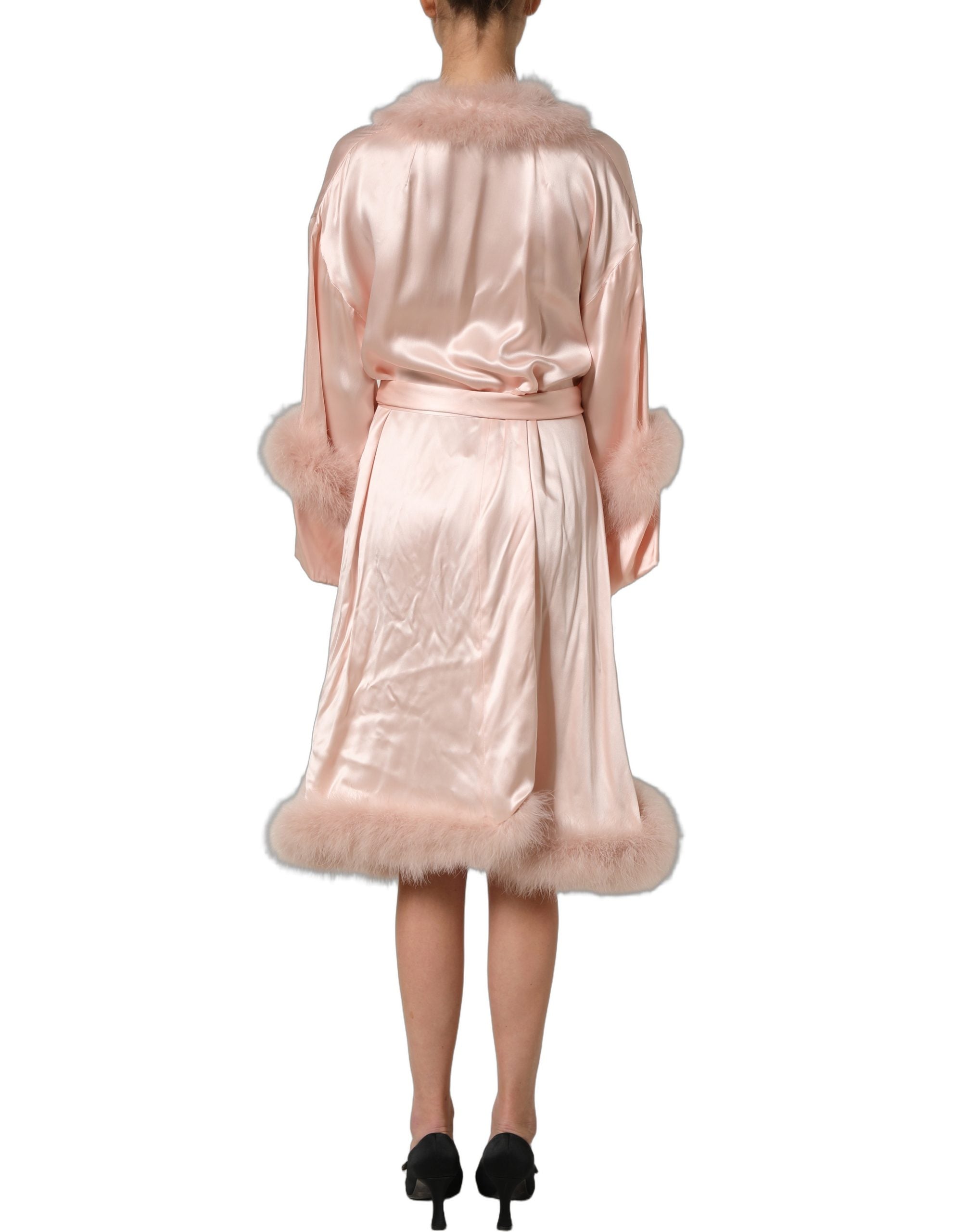 Light Pink Silk Turkey Feather Wrap Midi Dress