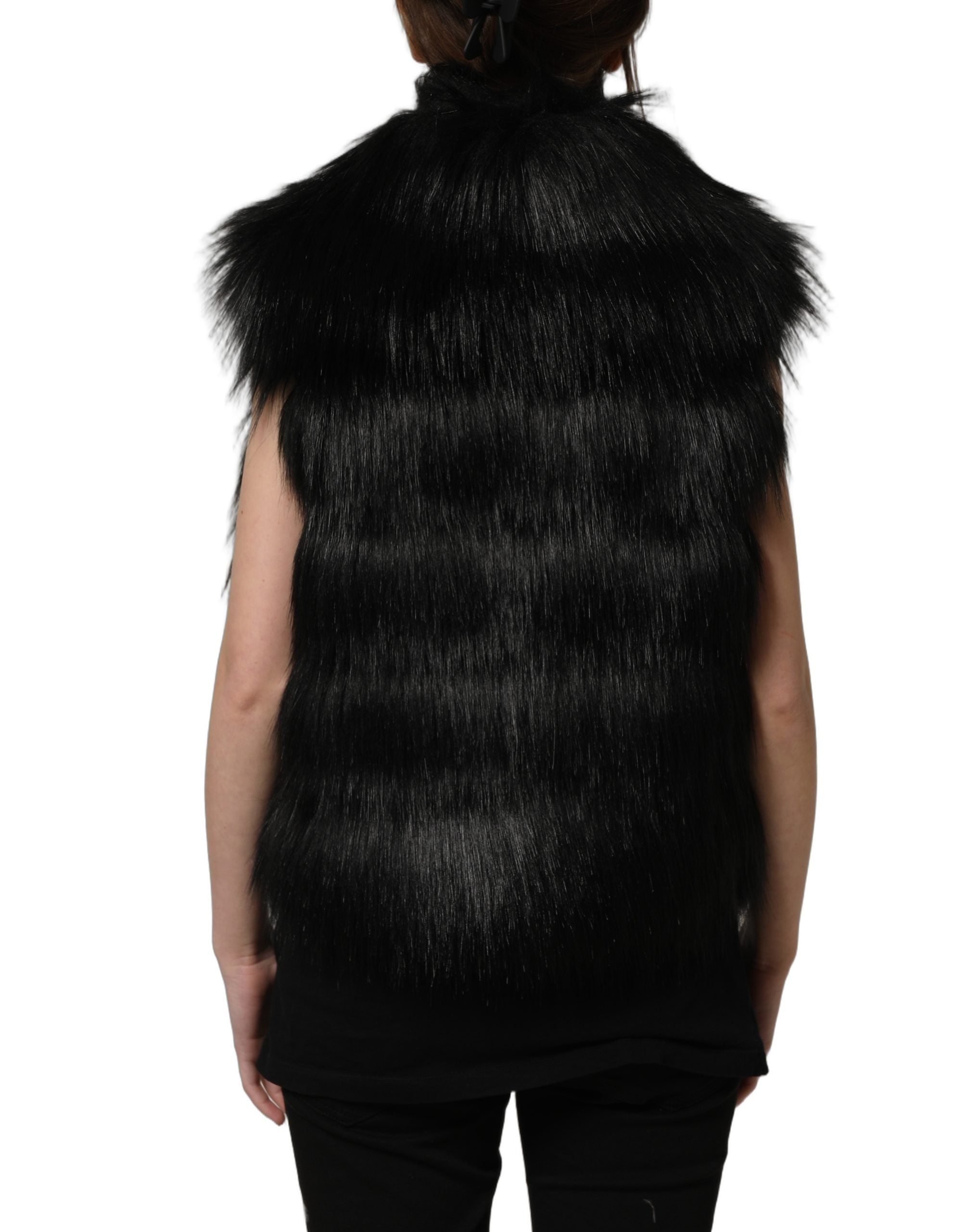 Black Acrylic Faux Fur Sleeveless Vest Jacket