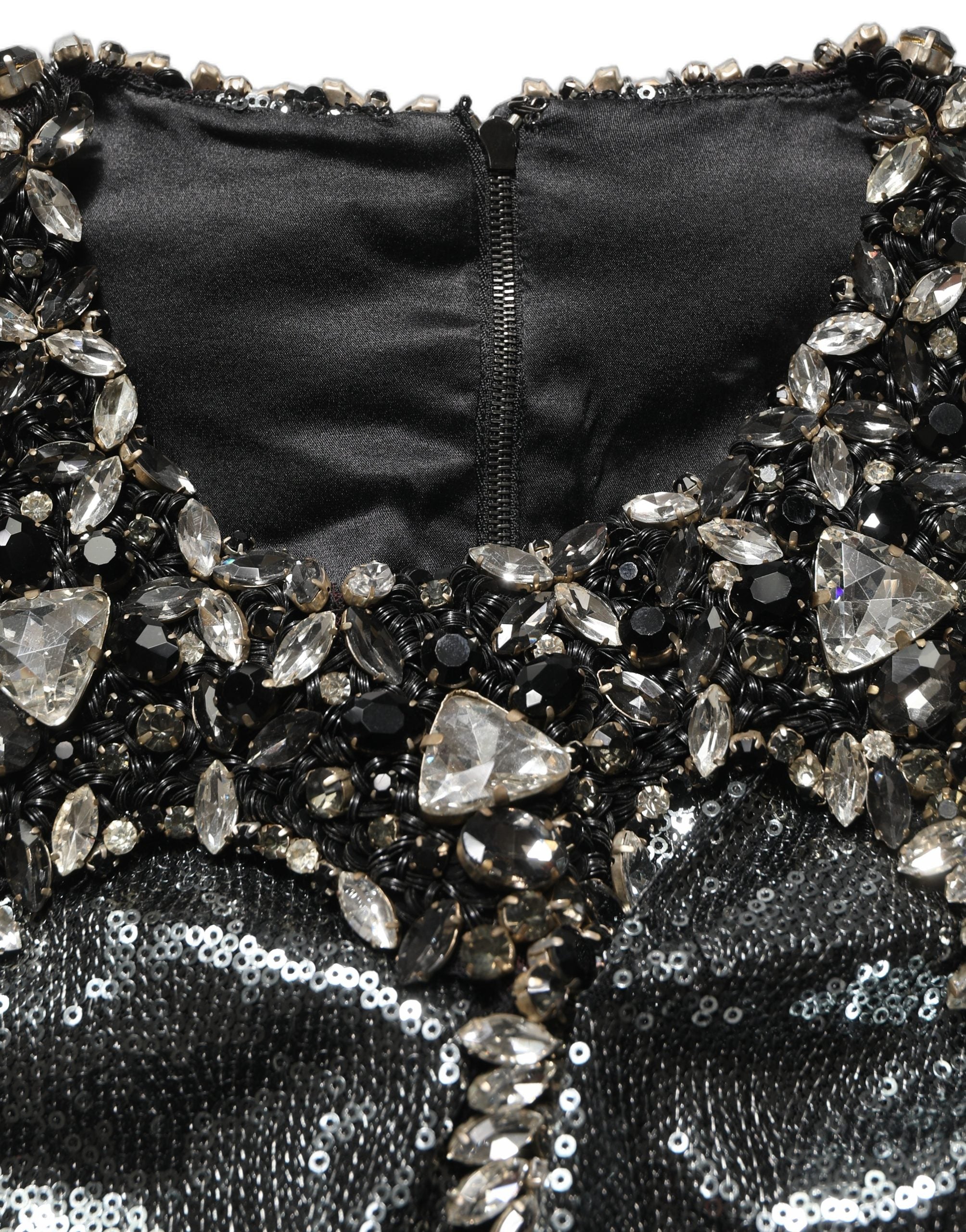 Metallic Gray Sequin Embellished Blouse Top