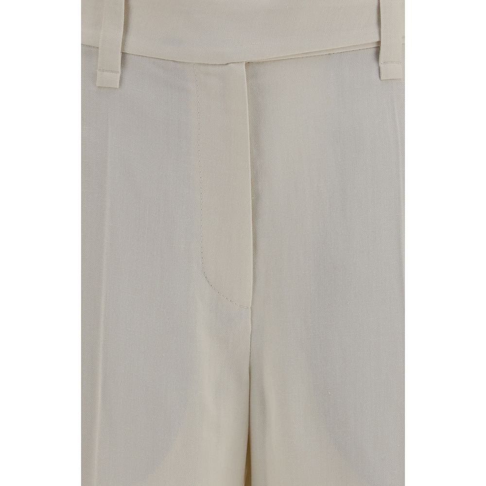 Beige Viscose Casual Pants