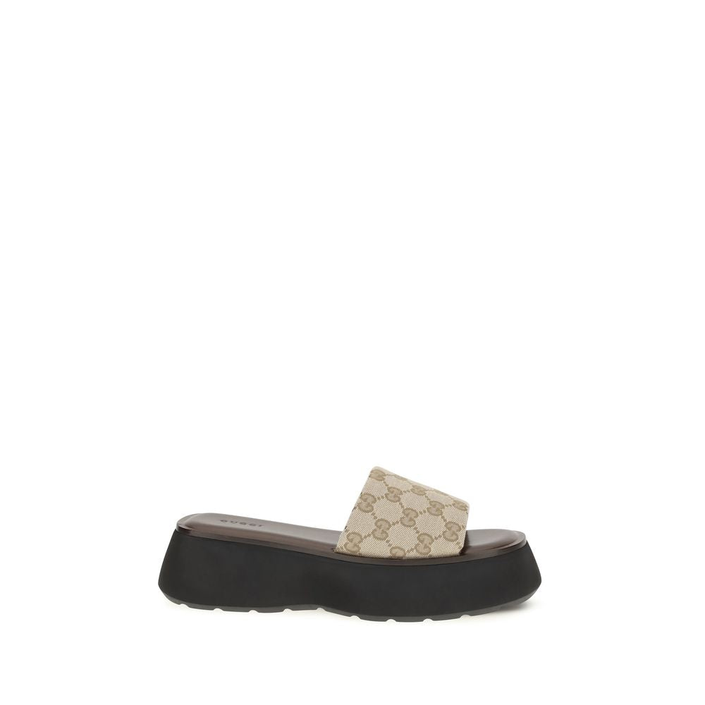 Beige Fabric Platform Sandals