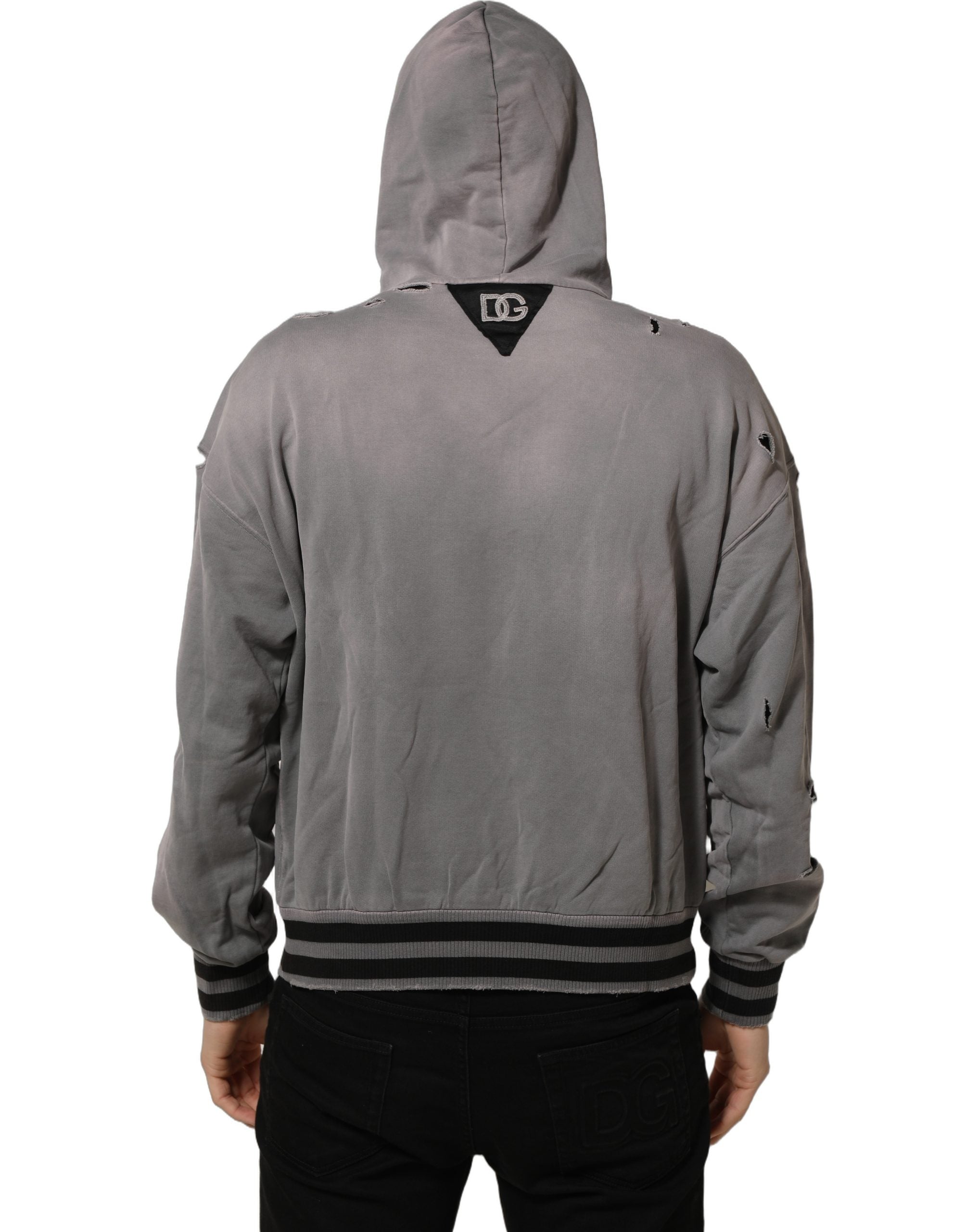 Gray Graphic Hooded Sweatshirt Men Sweater